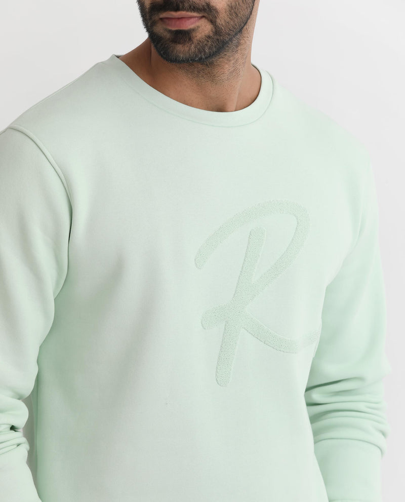 RARE RABBIT MENS EAST LIGHT GREEN SWEATSHIRT COTTON POLYESTER FABRIC ROUND NECK KNITTED FULL SLEEVES COMFORTABLE FIT