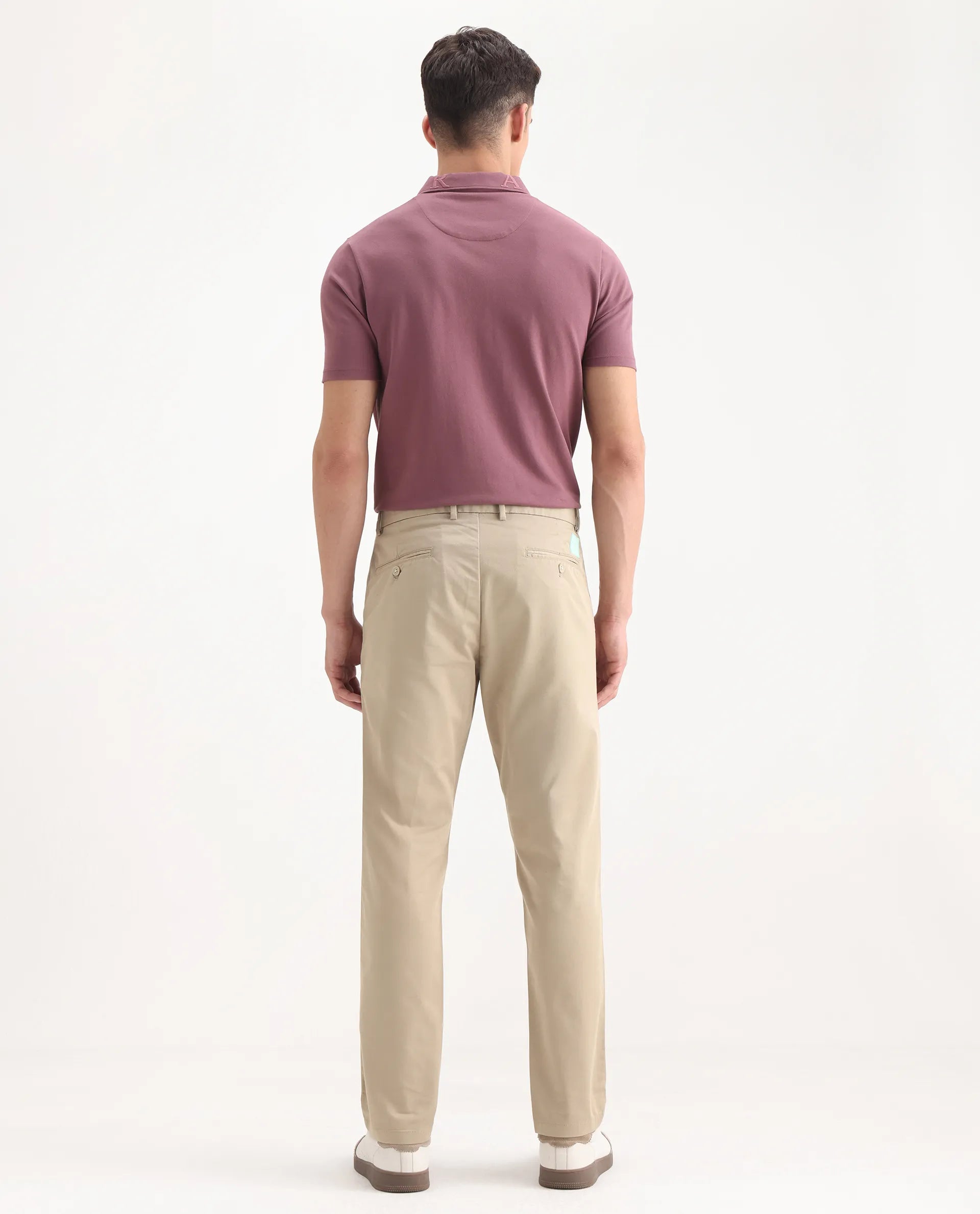 Rare Rabbit Men's Ebert Beige Cotton Plain Regular Fit Trouser