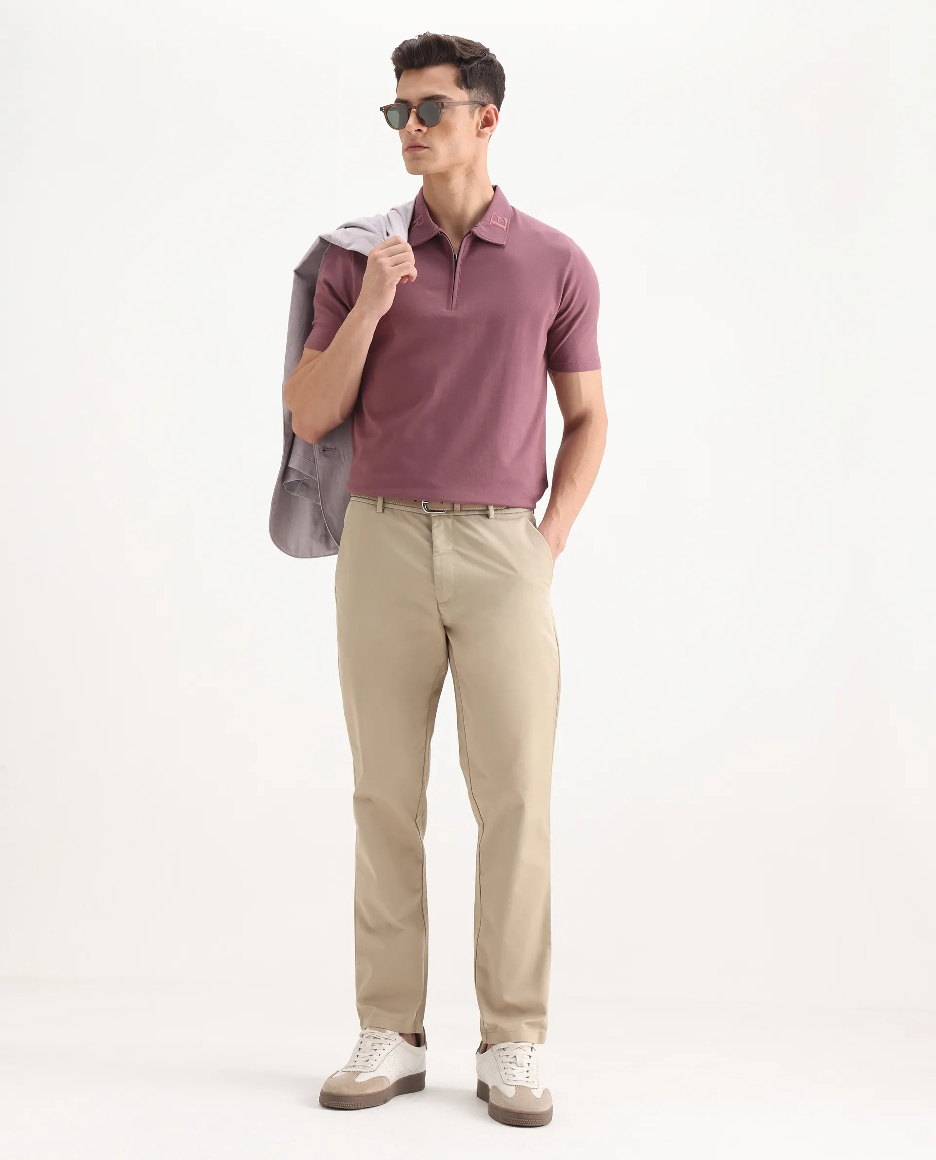 Rare Rabbit Men's Ebert Beige Cotton Plain Regular Fit Trouser