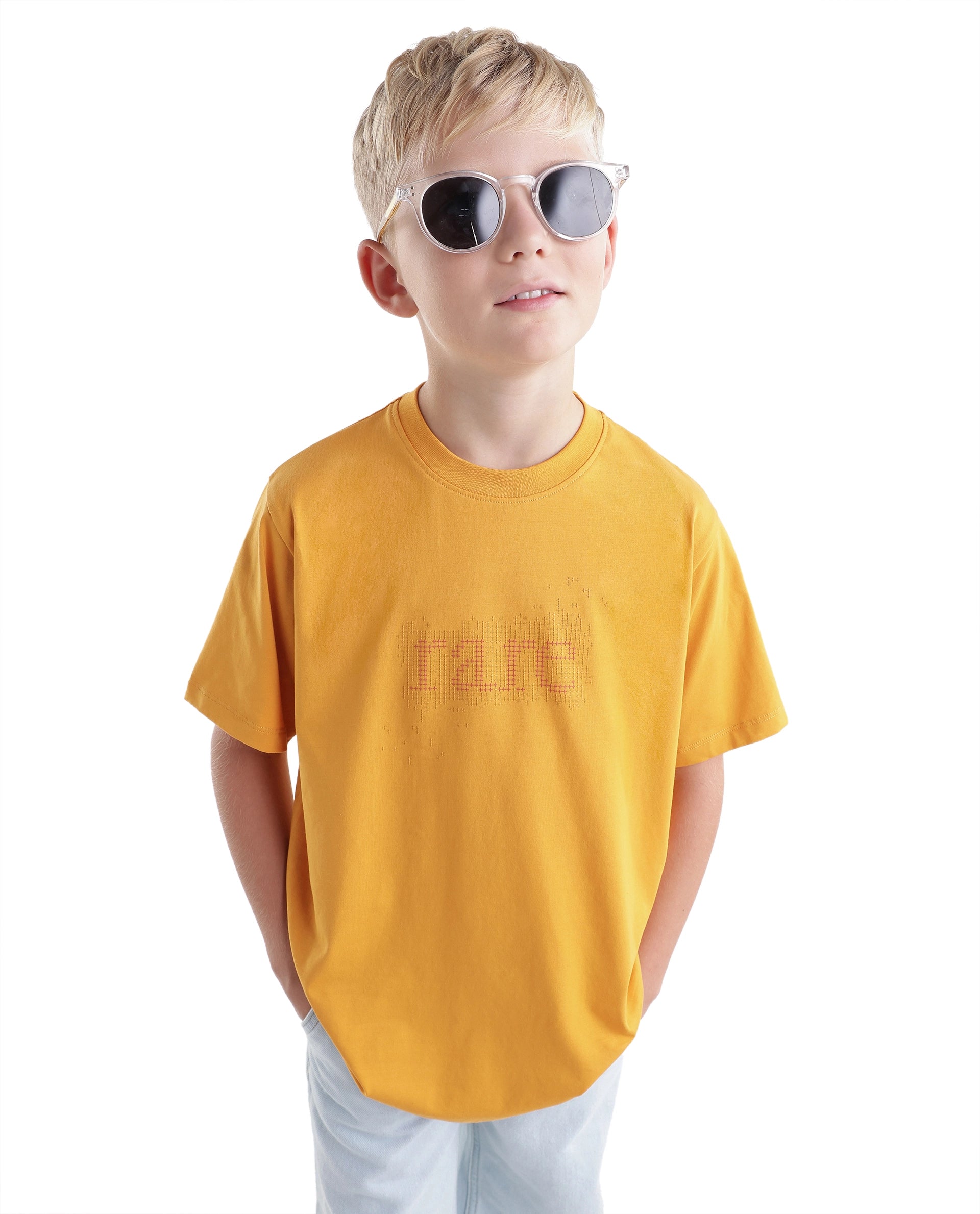 Rare Ones Kids Elyn Dark Yellow Cotton Blend Fabric Pull-On Closure Regular Fit Graphic Print T-Shirt