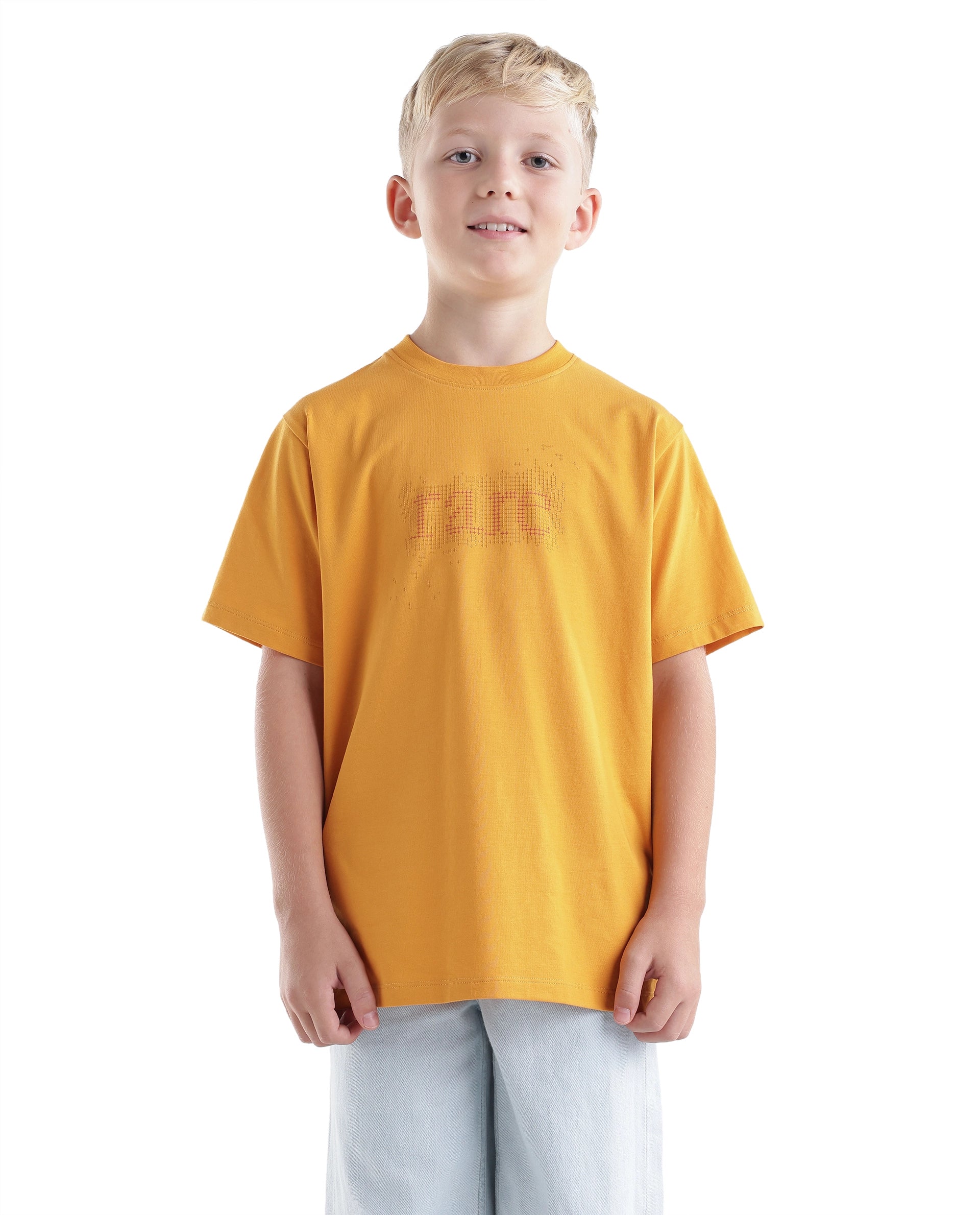 Rare Ones Kids Elyn Dark Yellow Cotton Blend Fabric Pull-On Closure Regular Fit Graphic Print T-Shirt