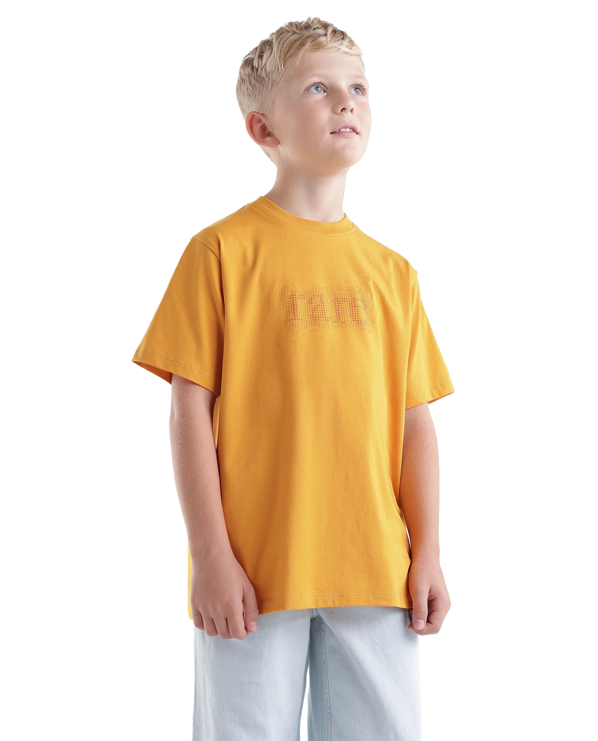 Rare Ones Kids Elyn Dark Yellow Cotton Blend Fabric Pull-On Closure Regular Fit Graphic Print T-Shirt