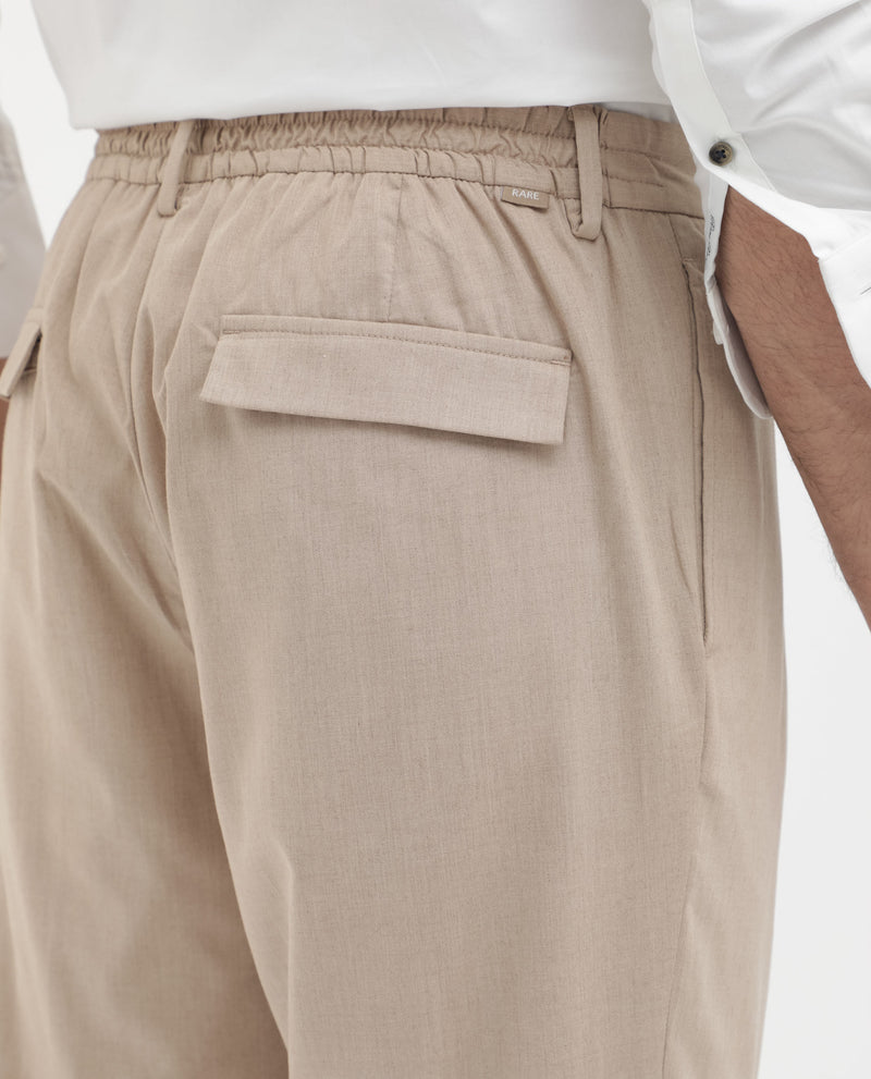Rare Rabbit Mens Echo Beige Polyester Cotton Catatonic Solid Trouser