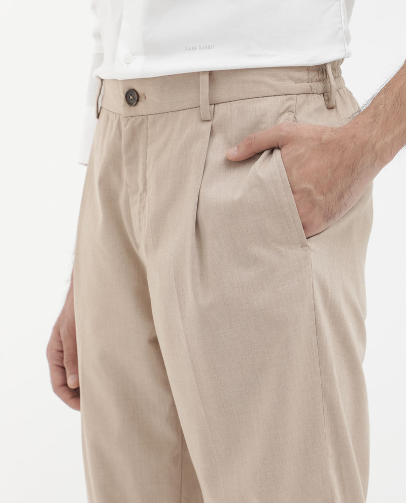 Rare Rabbit Mens Echo Beige Polyester Cotton Catatonic Solid Trouser