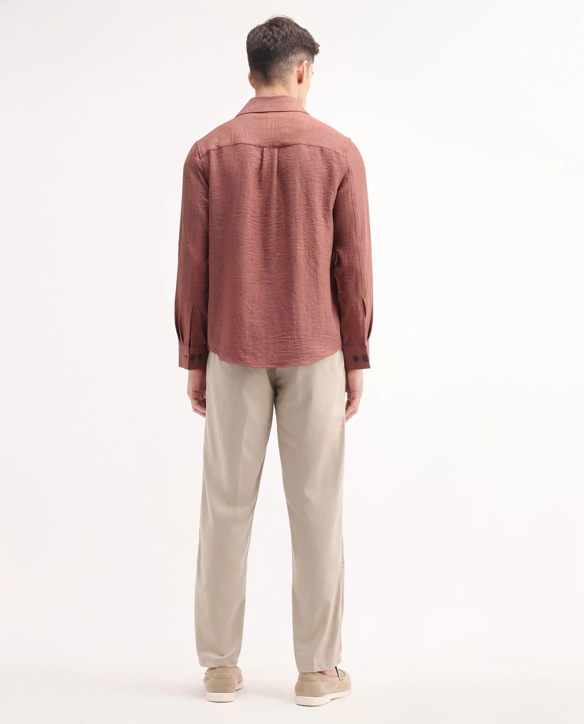 Rare Rabbit Men's Echo Beige Cotton Plain Regular Fit Trouser