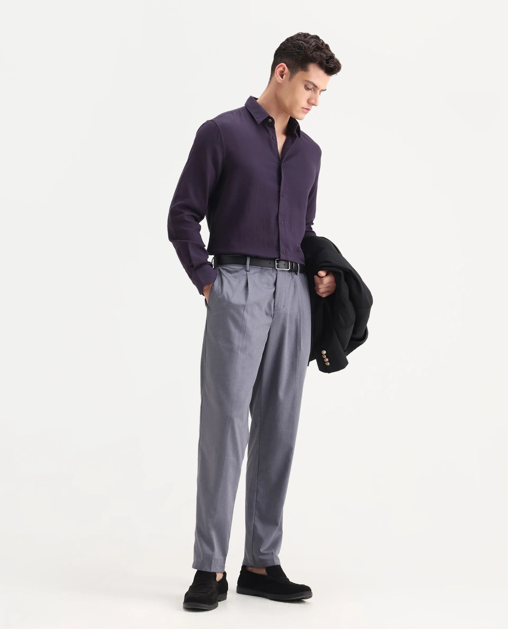 Rare Rabbit Men's Echo Light Purple Cotton Plain Regular Fit Trouser