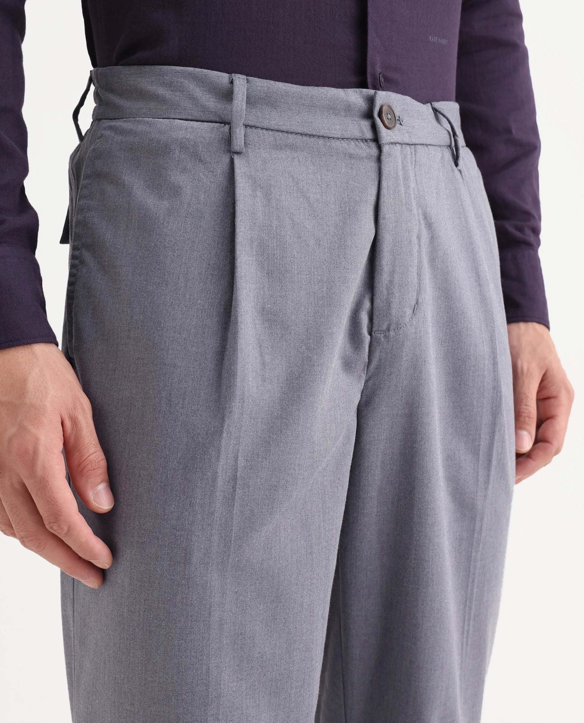 Rare Rabbit Men's Echo Light Purple Cotton Plain Regular Fit Trouser