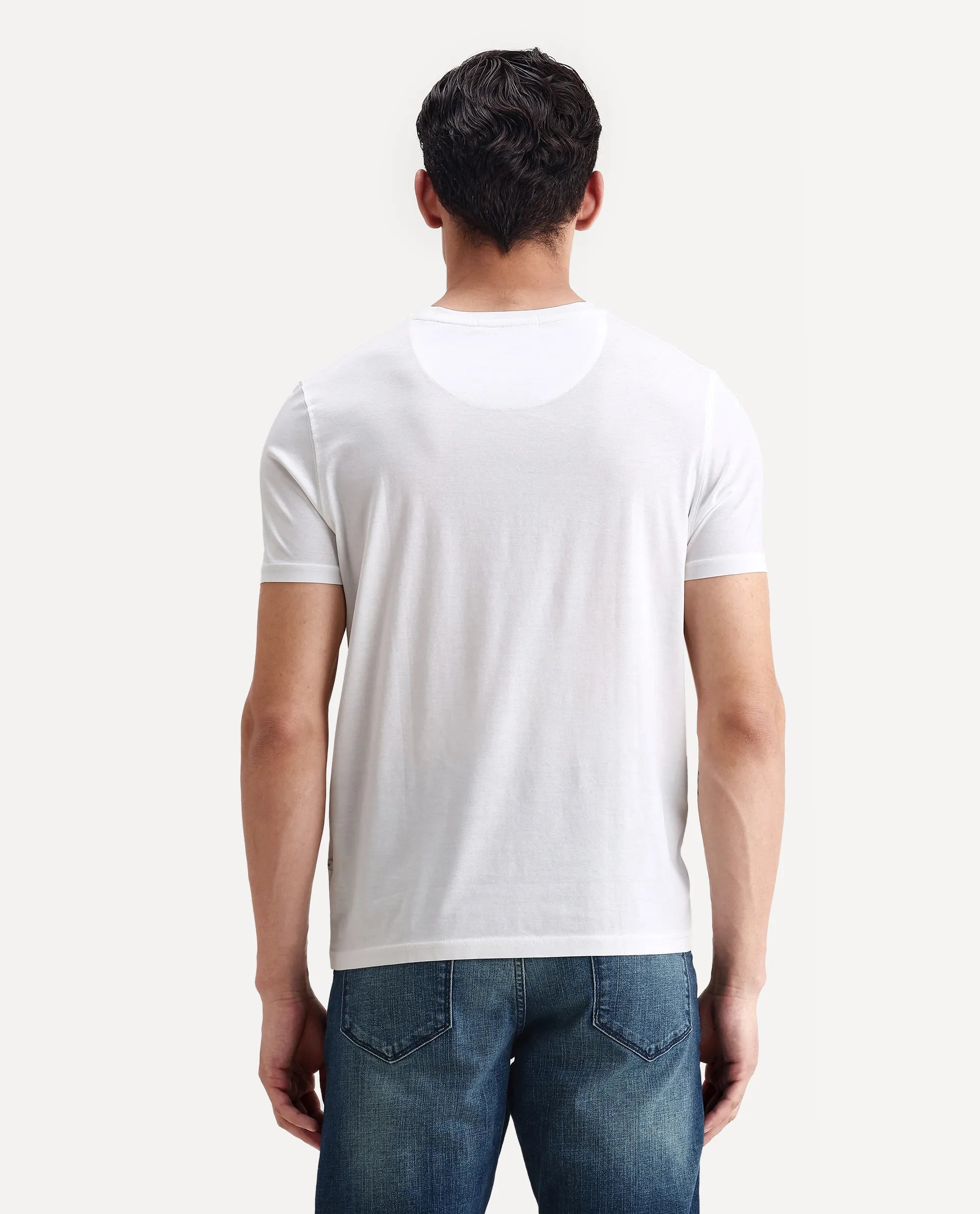 Rare Rabbit Men's Echon White Cotton Graphic Print Regular Fit Half Sleeve Crew Neck T-Shirt