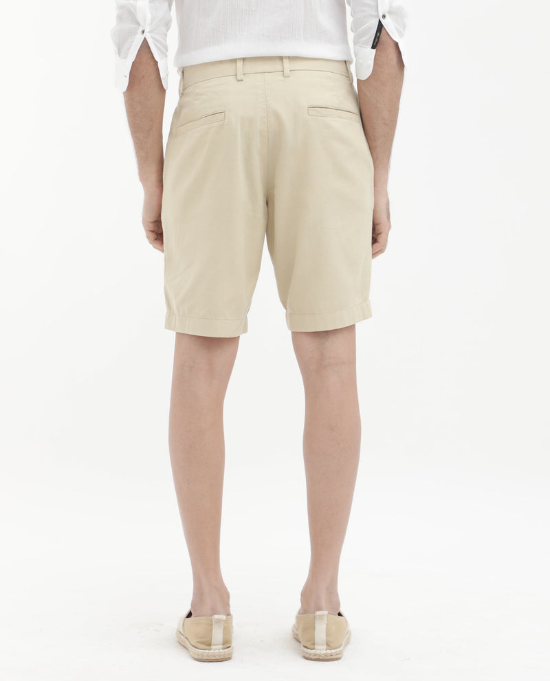 Rare Rabbit Men's Edam Beige Lyocell Cotton Linen Fabric Knee Length Relaxed Fit Solid Shorts