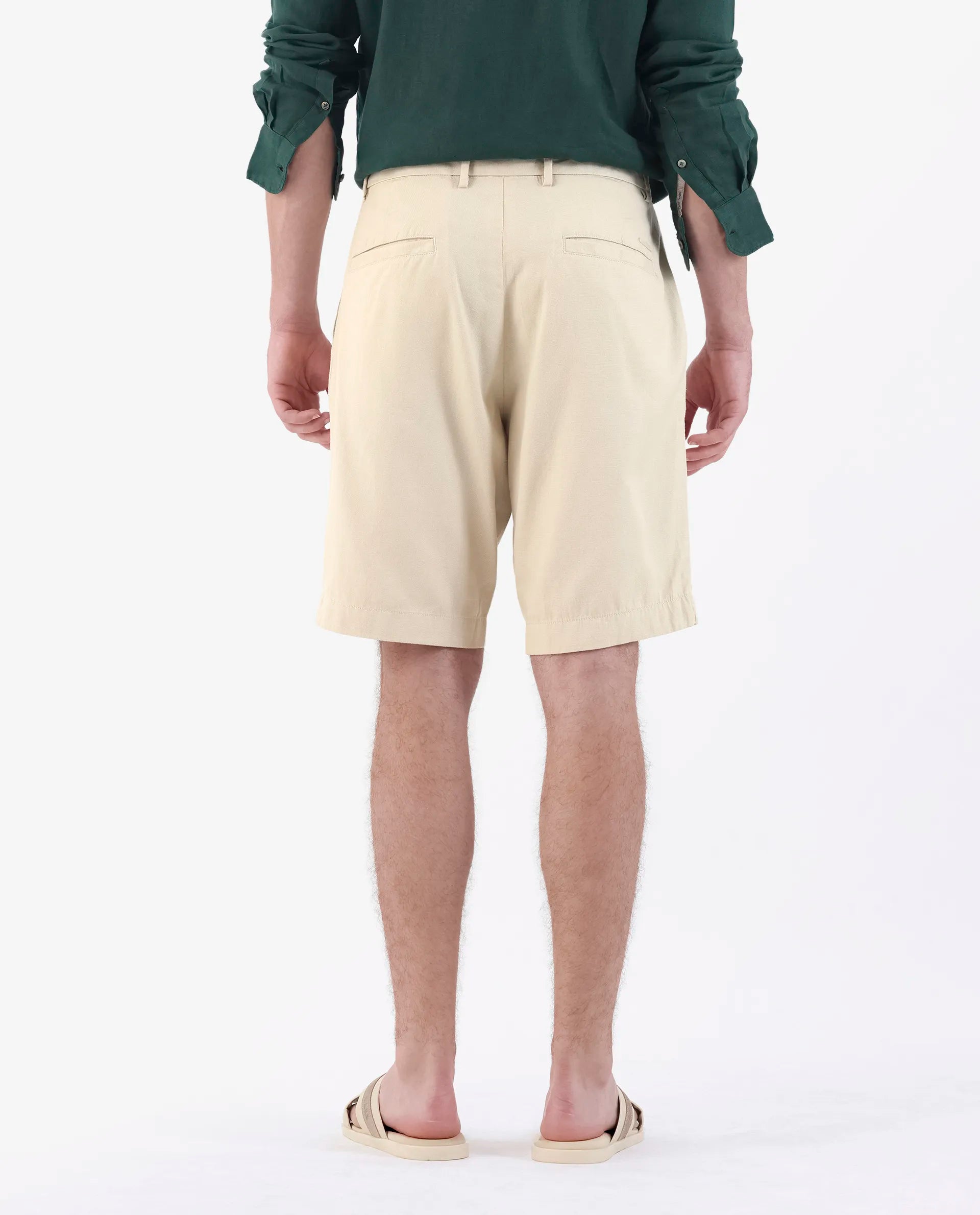 Rare Rabbit Men's Edam Beige Linen Blend Plain Relaxed Fit Shorts