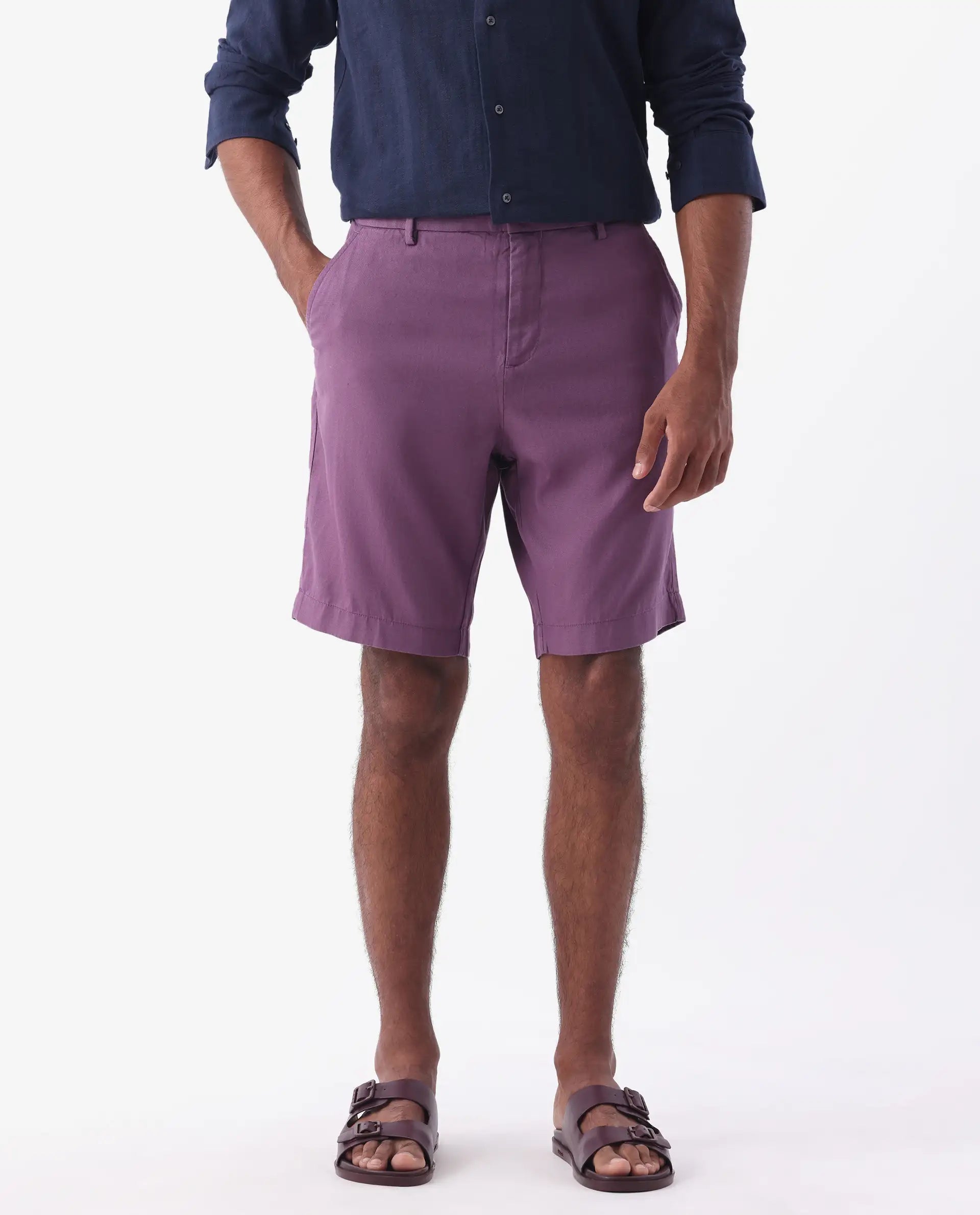 Rare Rabbit Men's Linen Blend Plain Relaxed Fit Shorts