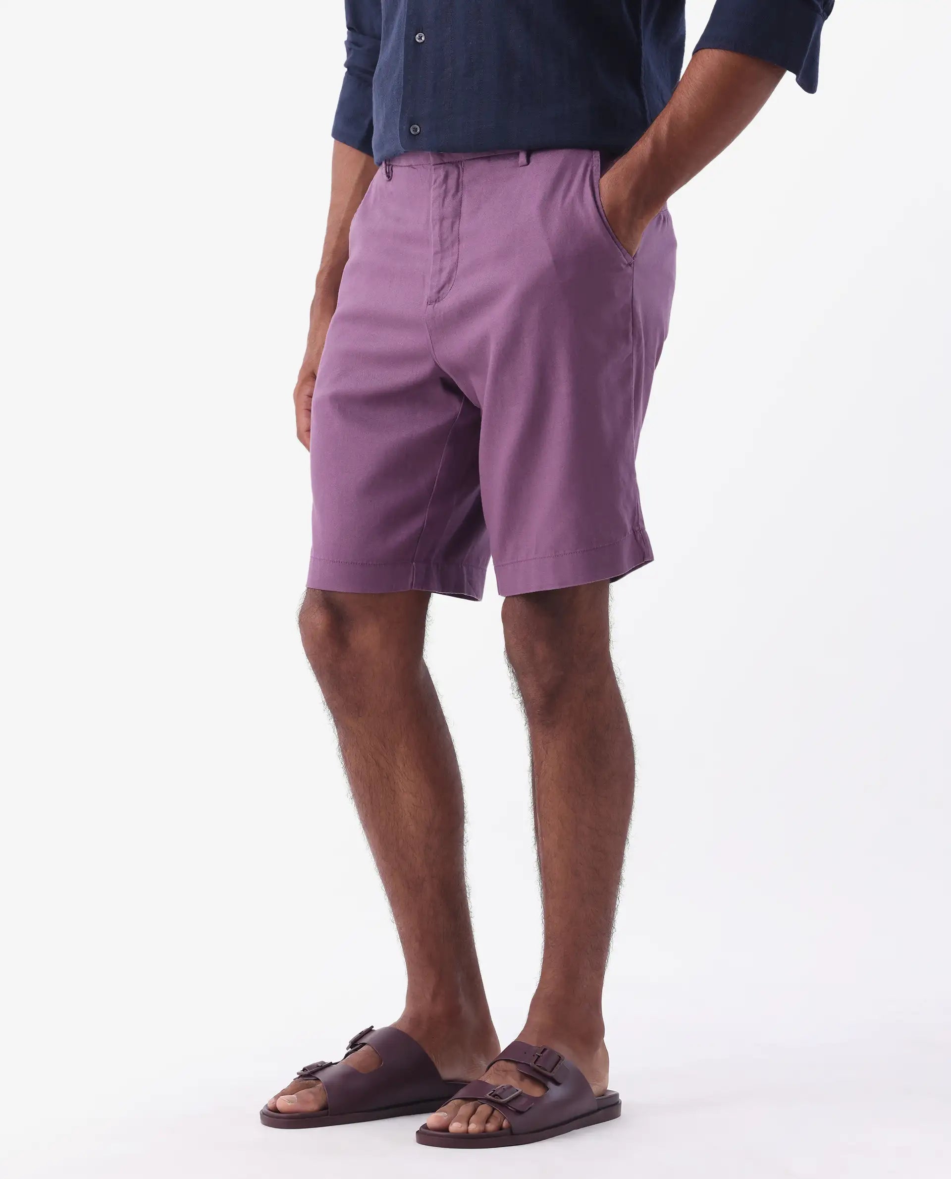 Rare Rabbit Men's Linen Blend Plain Relaxed Fit Shorts