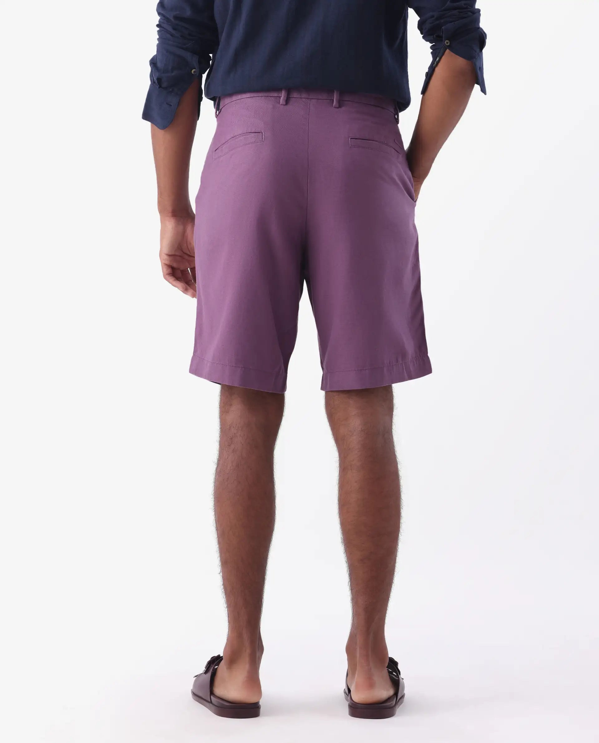 Rare Rabbit Men's Linen Blend Plain Relaxed Fit Shorts