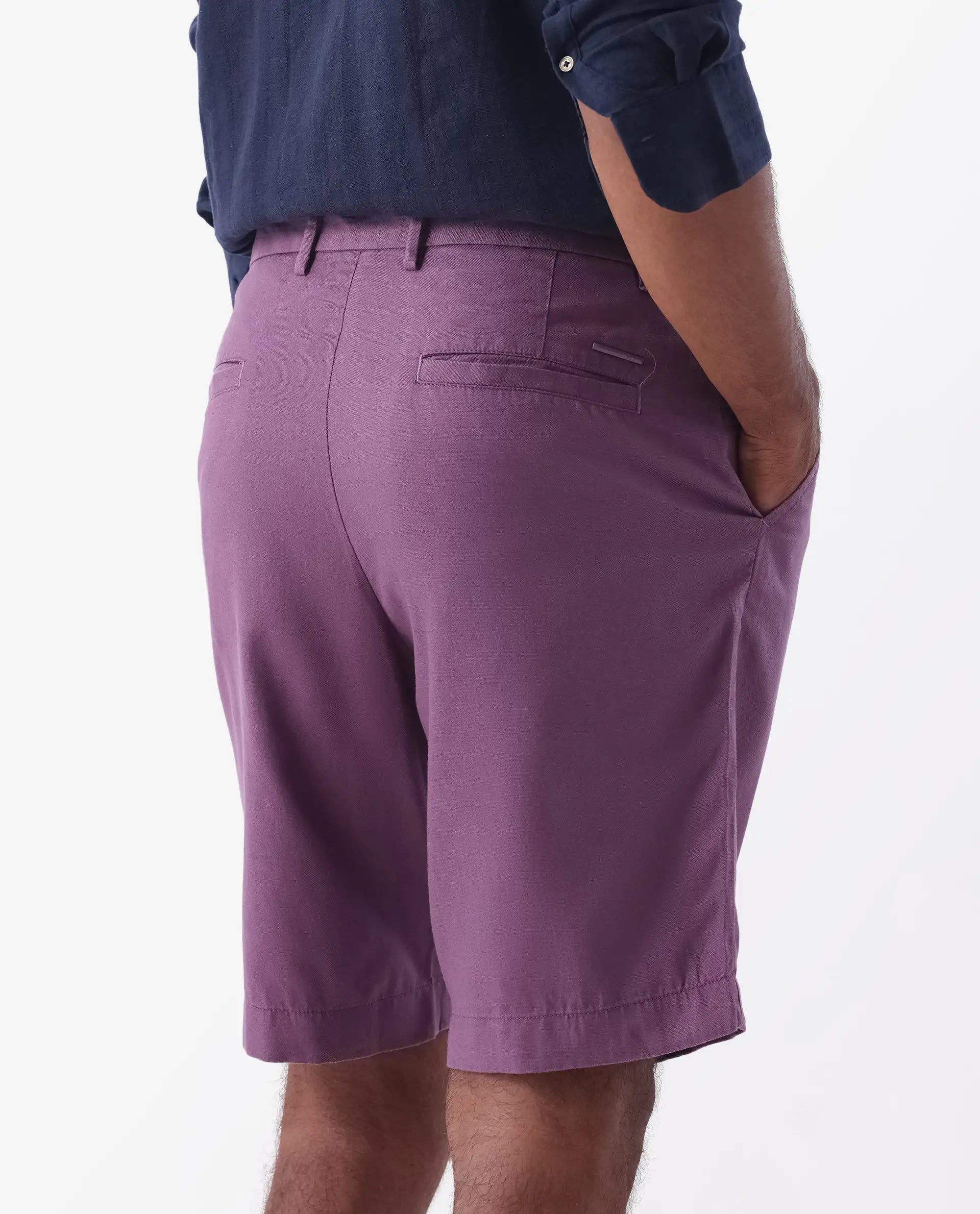 Rare Rabbit Men's Linen Blend Plain Relaxed Fit Shorts