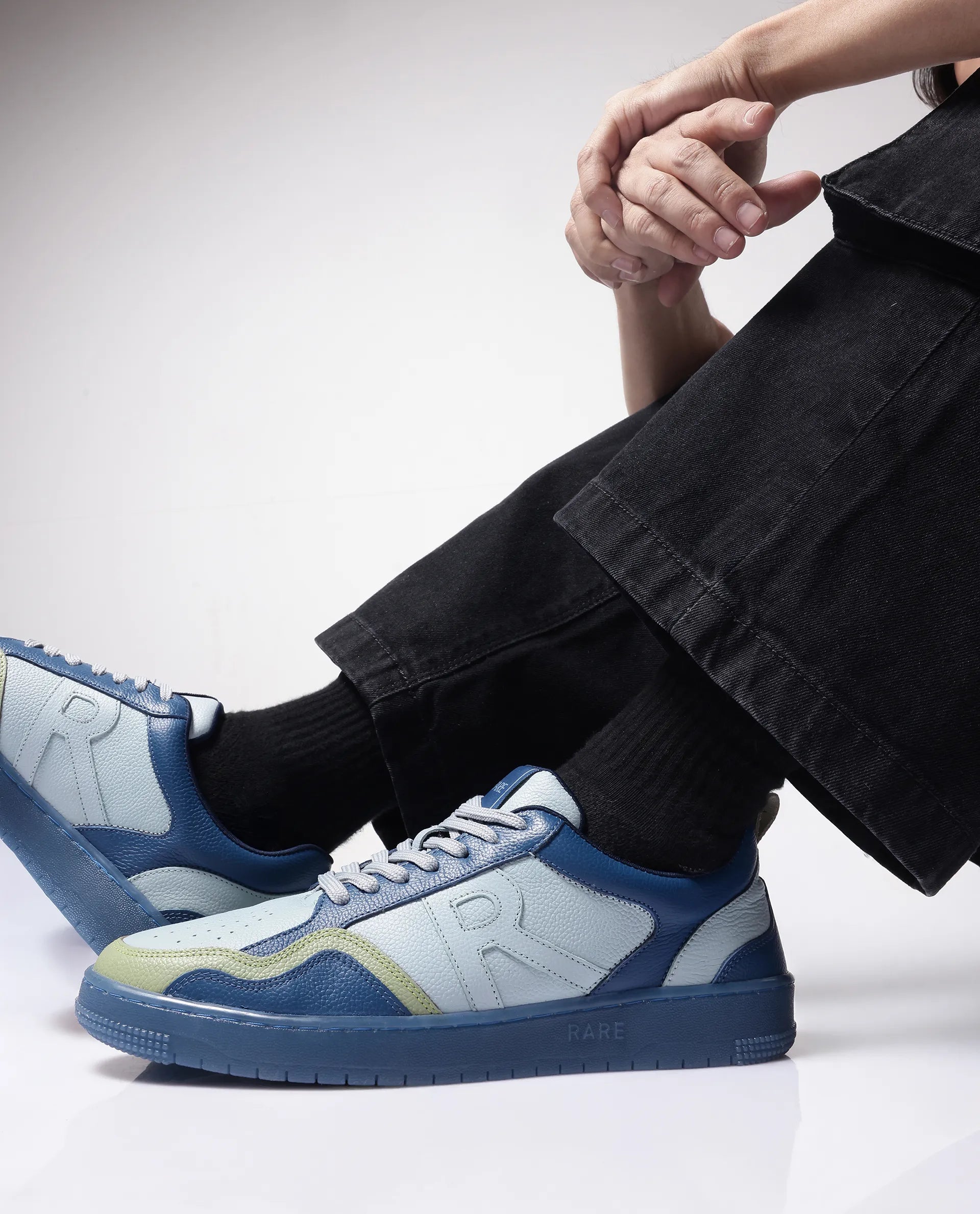 Rare Rabbit Men Edamon Blue Leather Lace-Up Sneaker