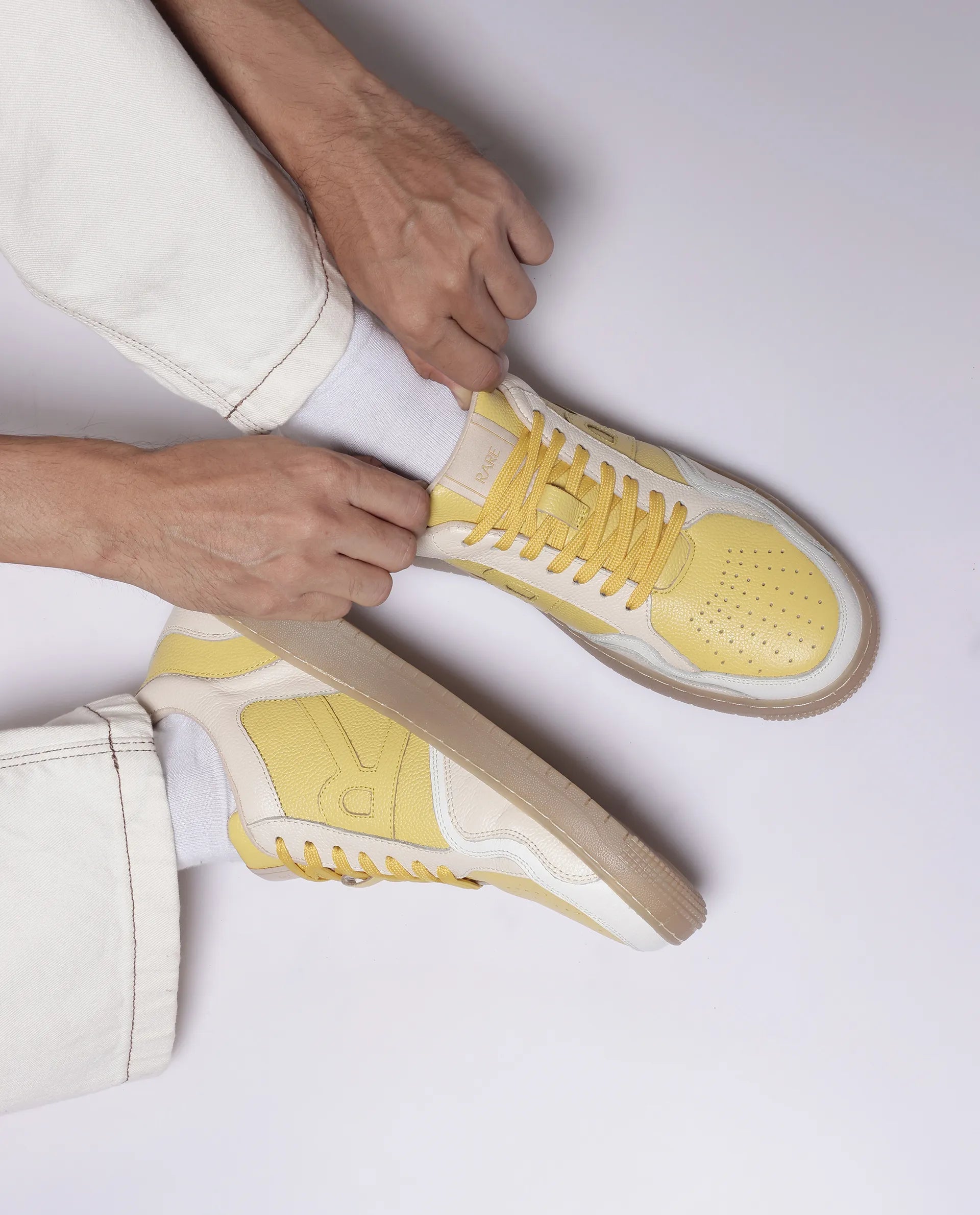 Rare Rabbit Men Edamon Yellow Leather Lace-Up Sneaker