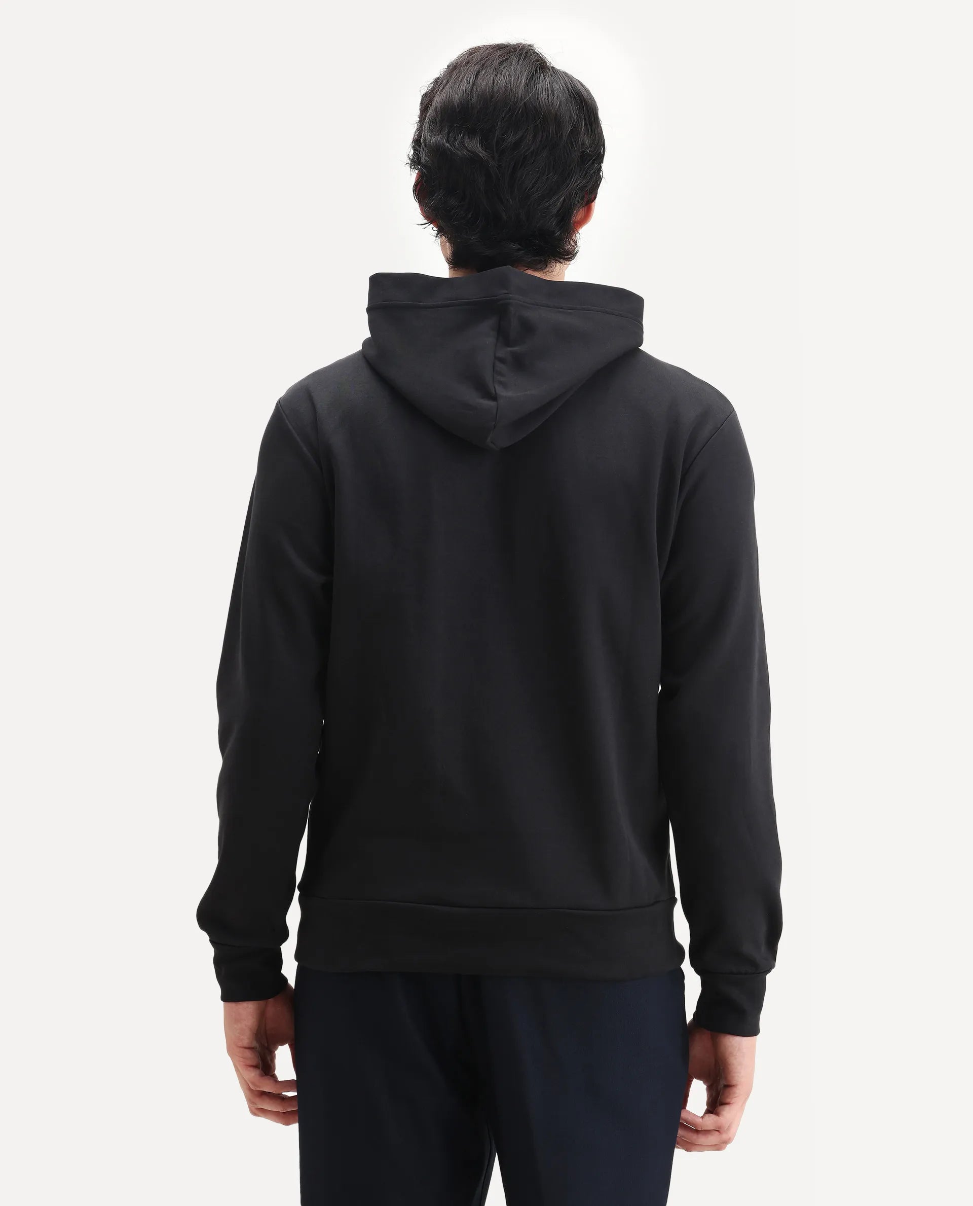 Rare Rabbit Men's Eddy Black Cotton Blend Gemstone Artwork Regular Fit Full Sleeve Hooded Sweatshirt