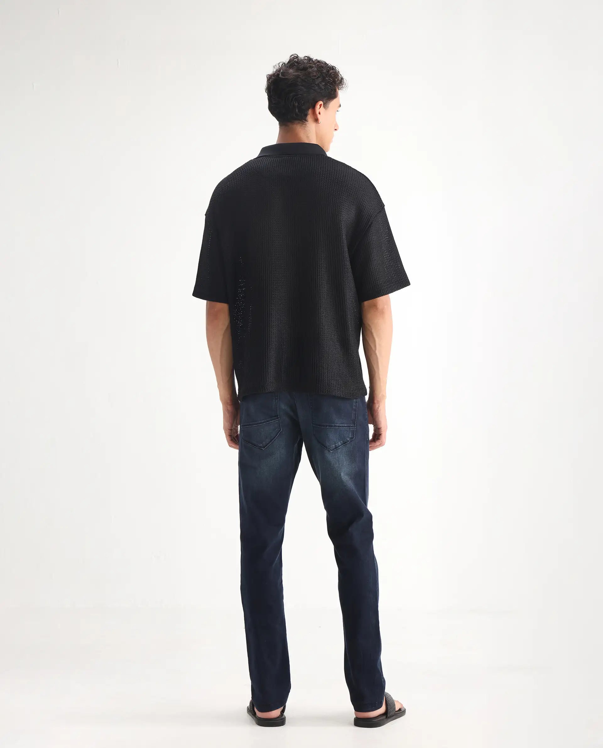 Rare Rabbit Men's Edin Blue Cotton Plain Hawk Slim Fit Jeans
