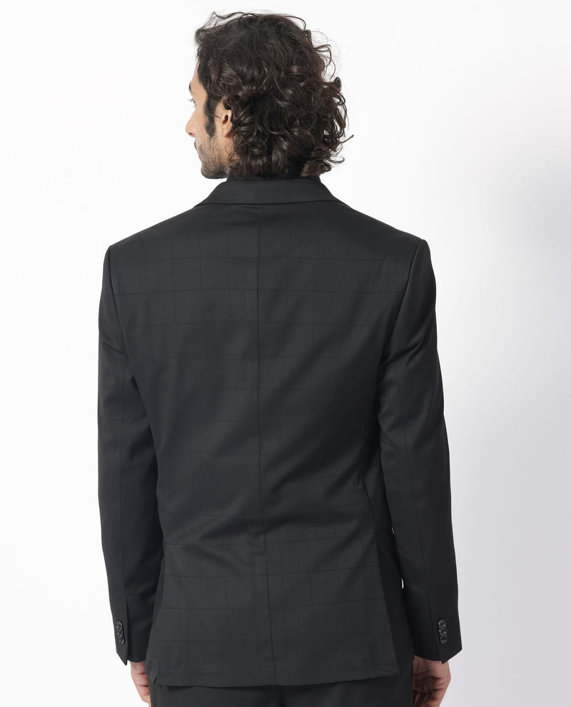 Rare Rabbit Men's Edmon Black Polyester Viscose Fabric Notch Lapel Button Closure Single Breasted Windowpane Checks Suits