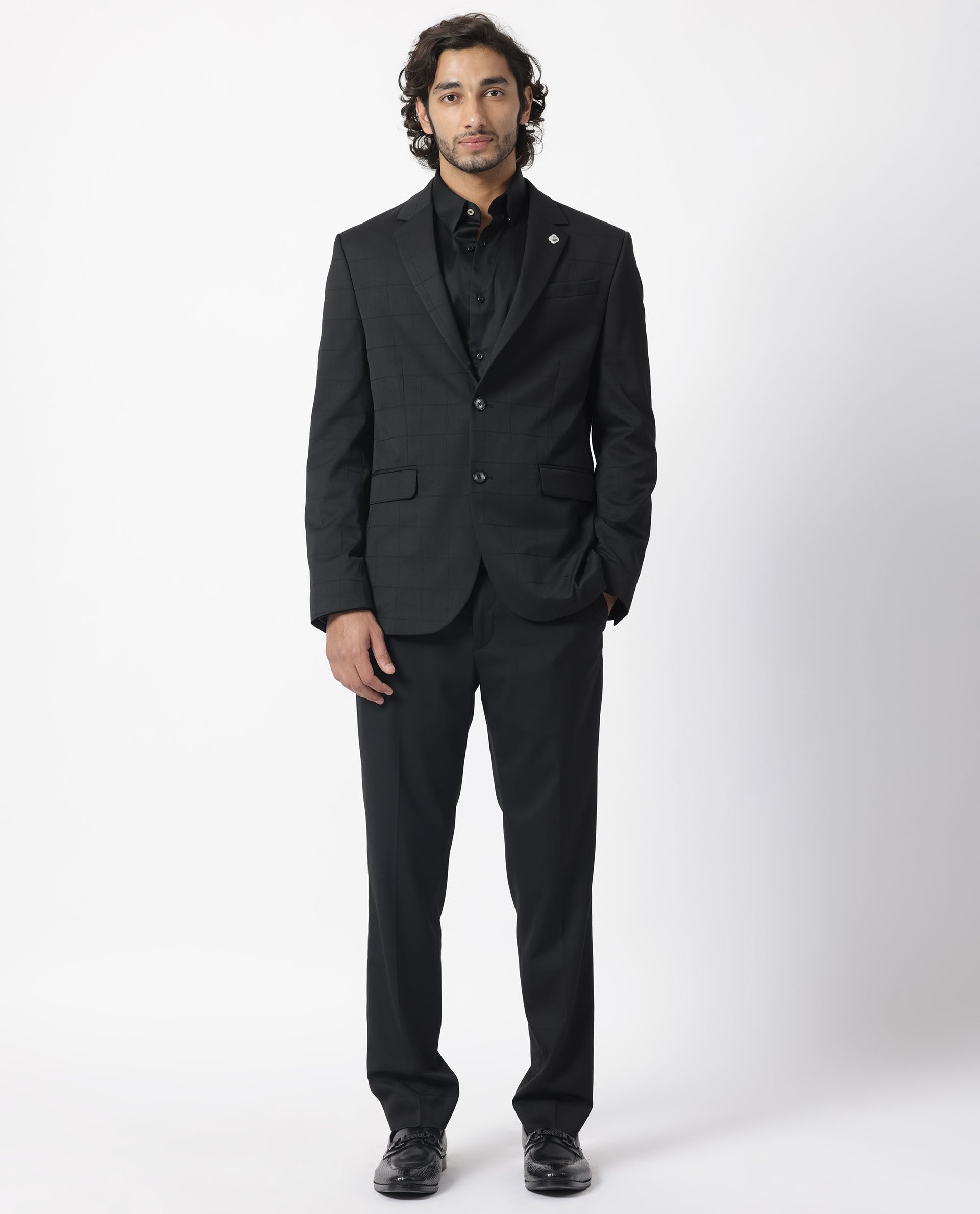 Buy Black Textured Poly Viscose Woven Embroidered Tuxedo Jacket