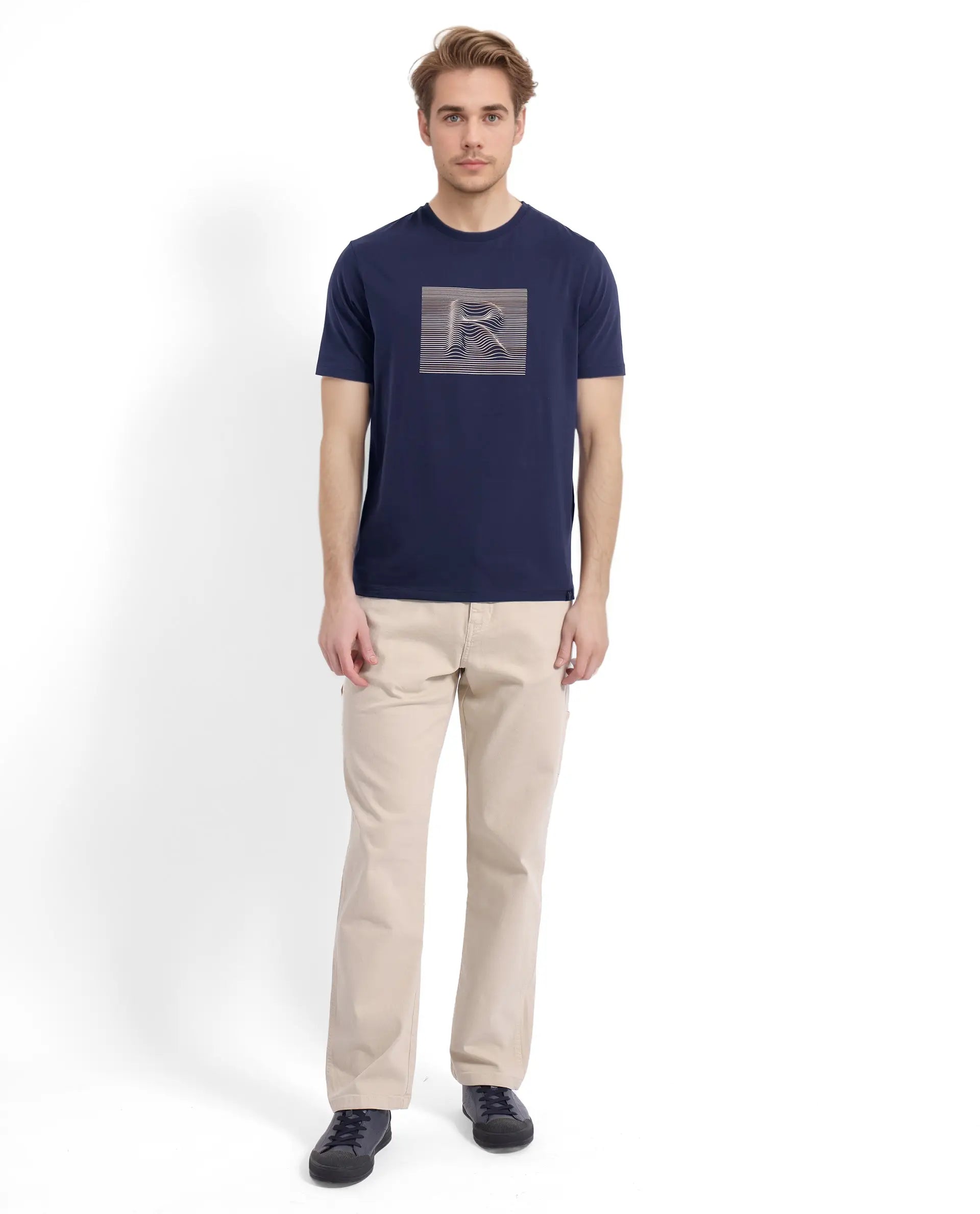 Rare Rabbit Men Edo Navy Cotton Fabric Short Sleeve Crew Neck HD Graphic Print T-Shirt