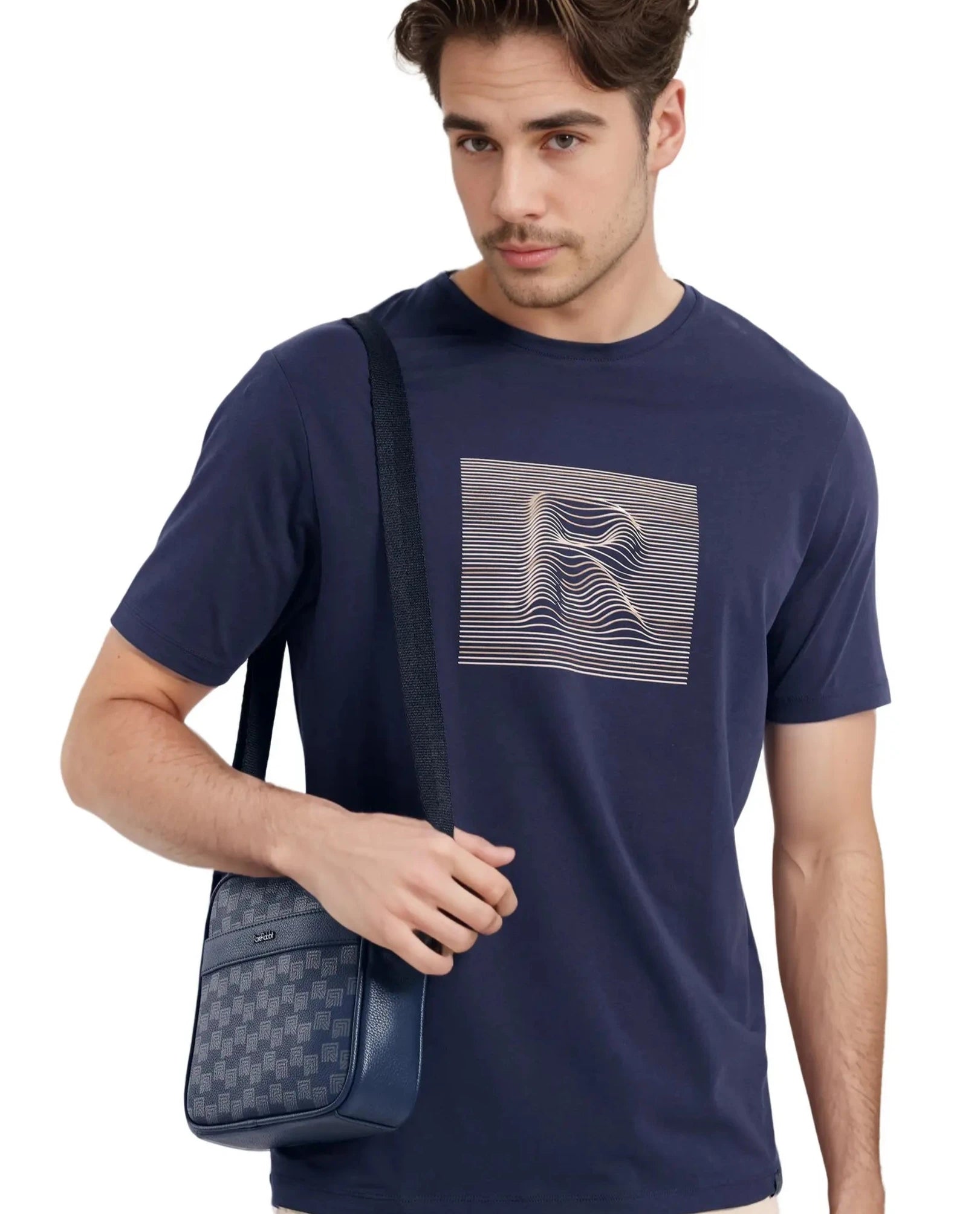 Rare Rabbit Men Edo Navy Cotton Fabric Short Sleeve Crew Neck HD Graphic Print T-Shirt