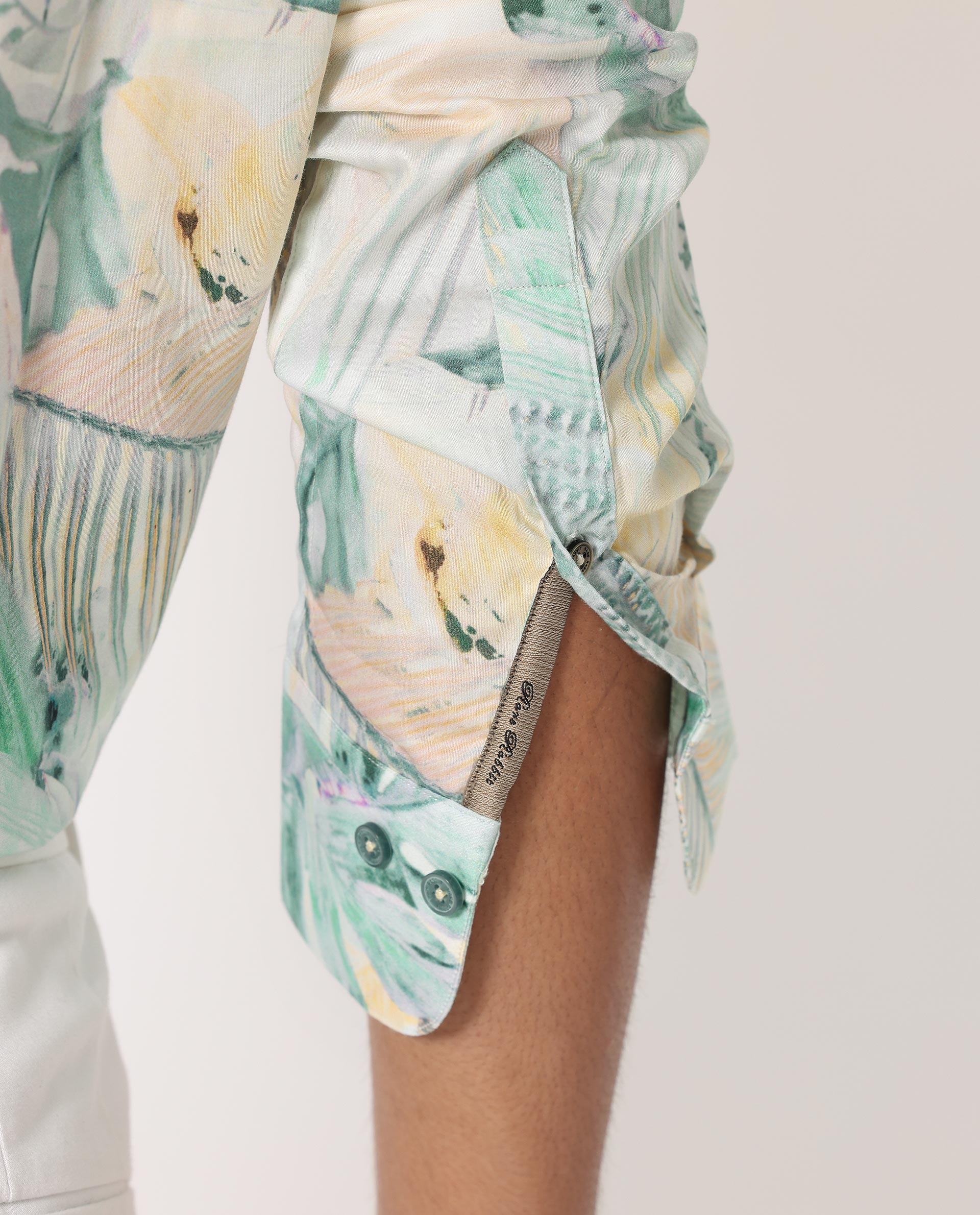 Rare Rabbit Men's Edros Off White Cotton Fabric Tropical Print Full Sleeves Shirt