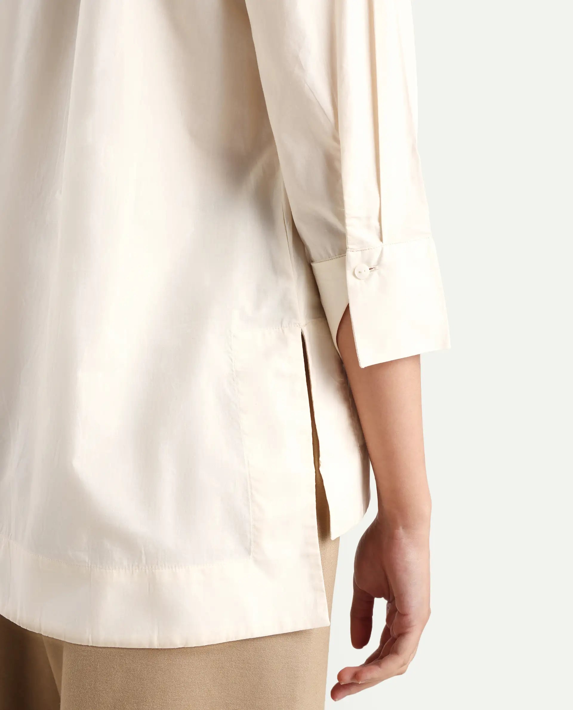 Rareism Women's Ehaan Beige Crew Neck Plain Cuffed Sleeve Regular Fit Top