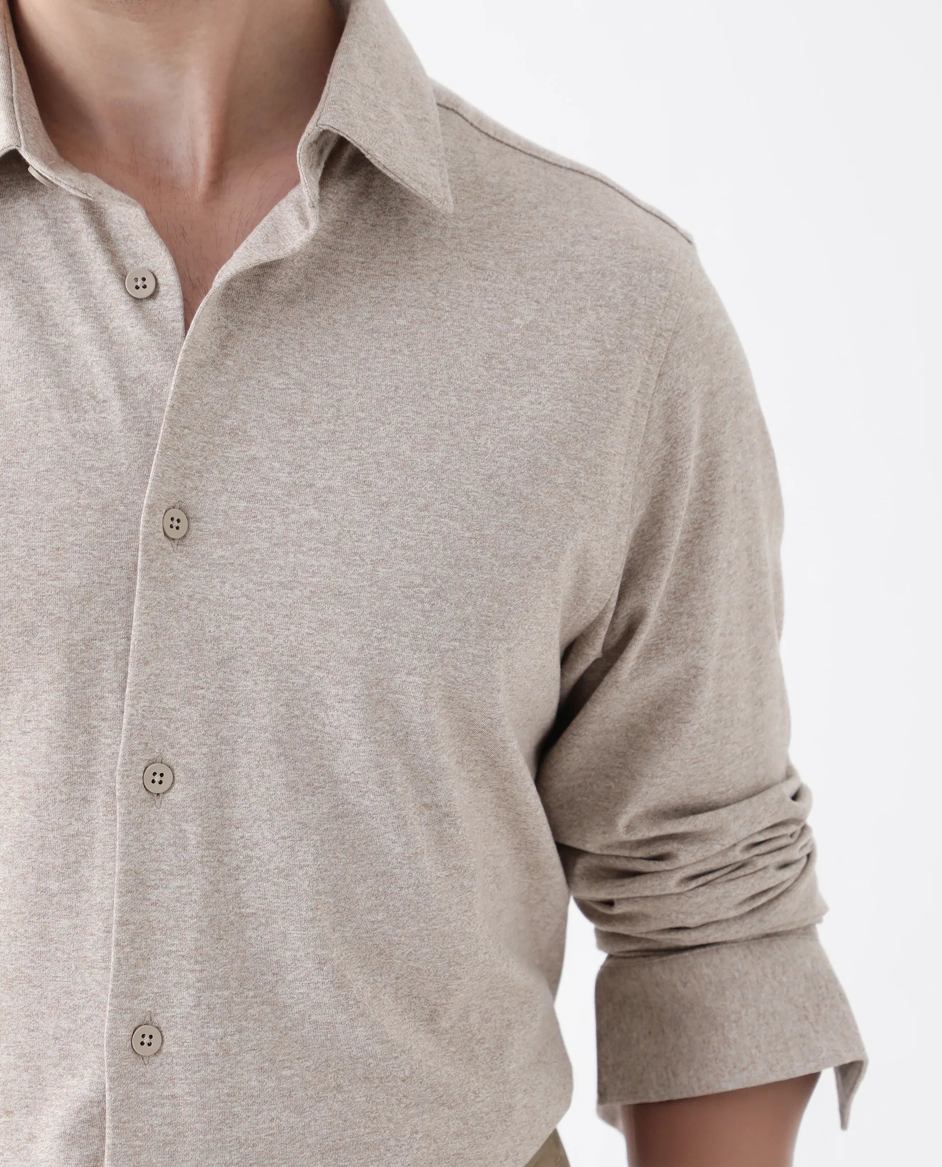 Rare Rabbit Men's Ekel Light Beige Cotton Blend Plain Regular Fit Full Sleeve Collared Shirt