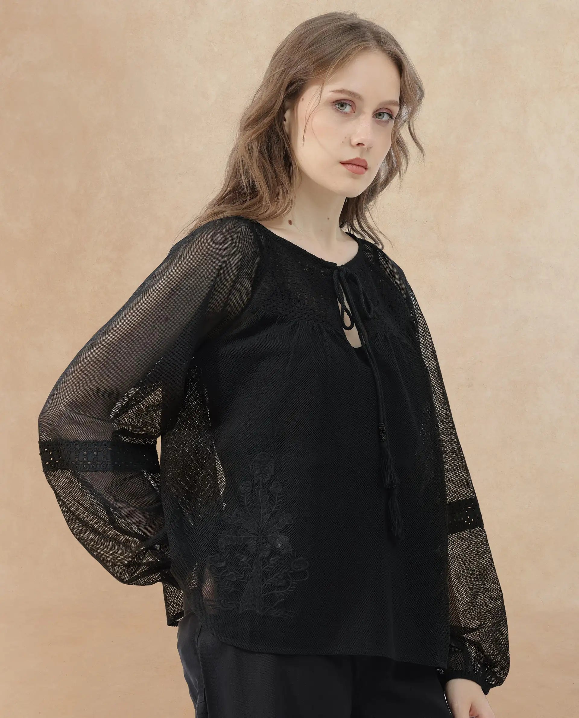 Rareism Womens Ela Black Top Dyed