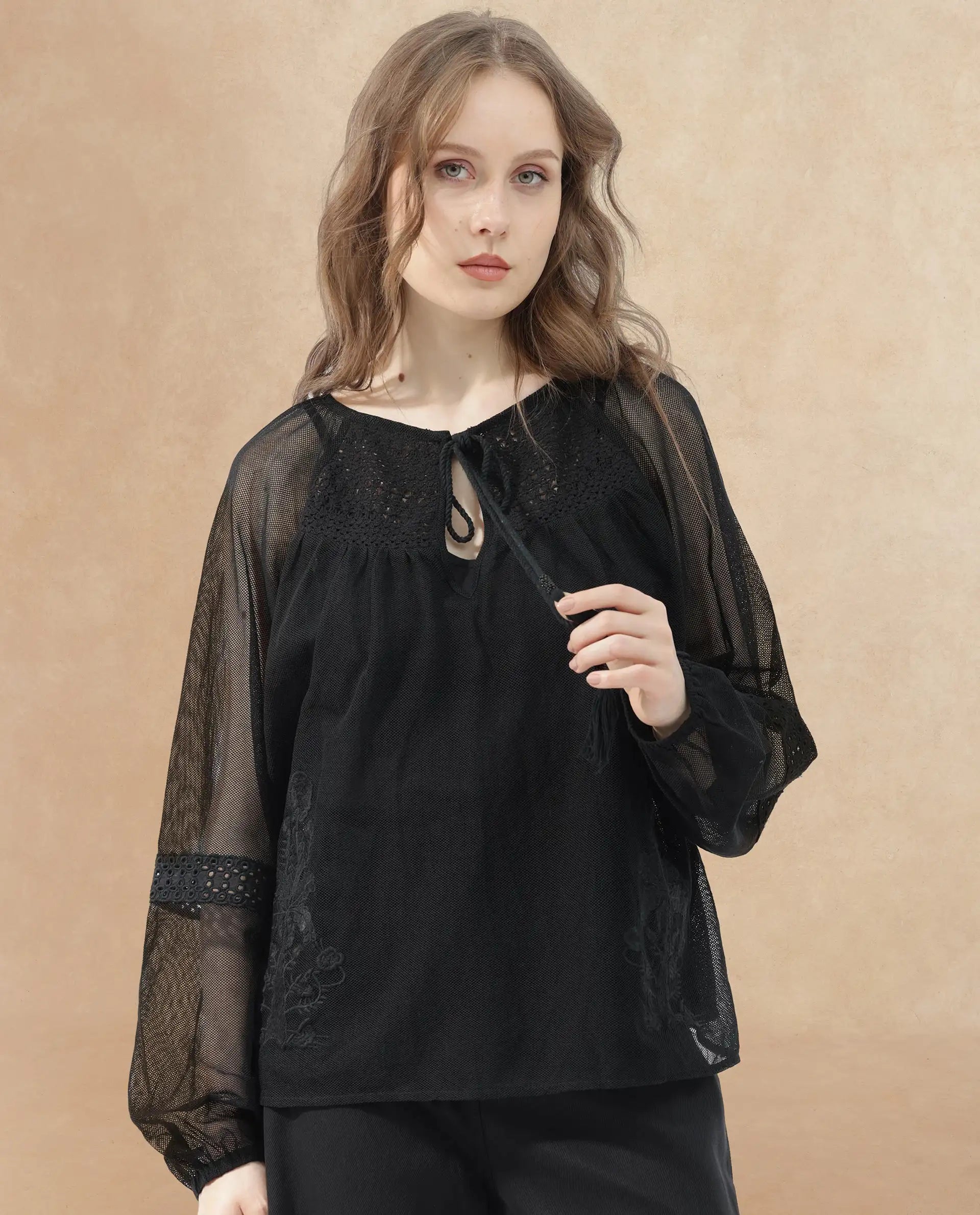 Rareism Womens Ela Black Top Dyed