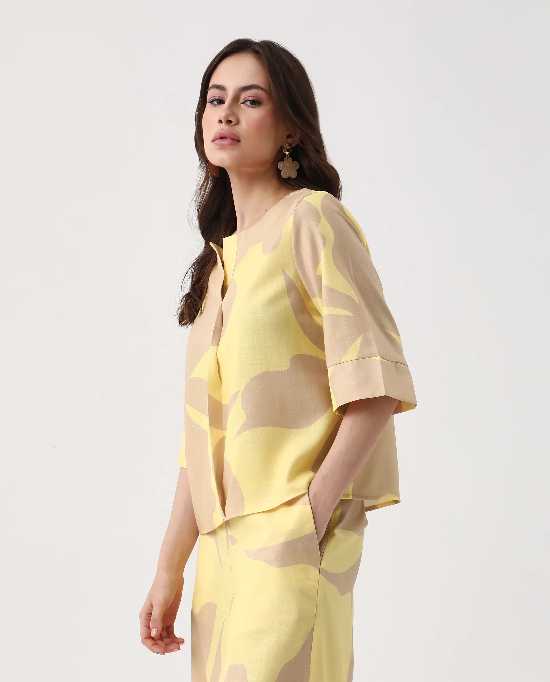 Rareism Women's Elana T Multi Polyester Crew Neck Regular Fit Top