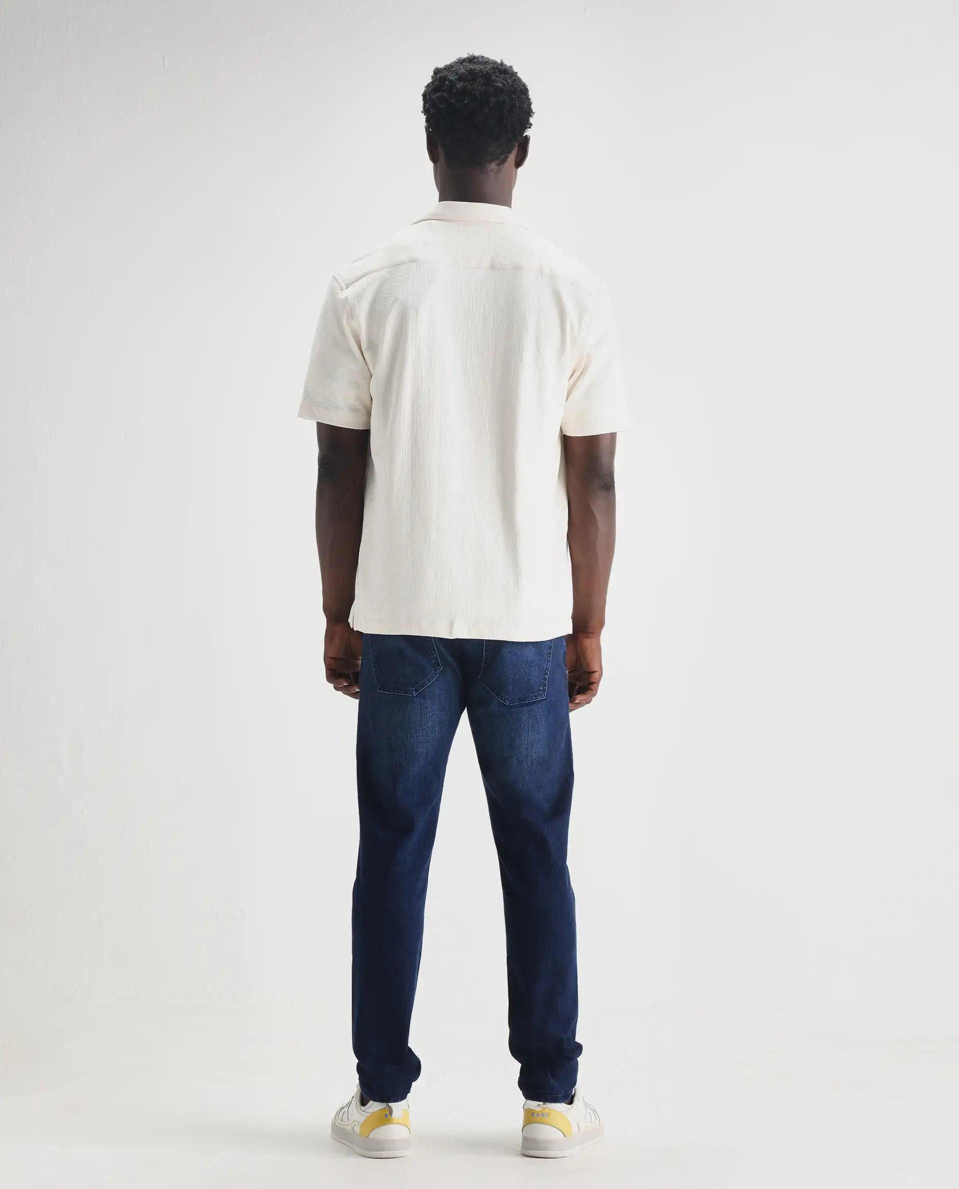 Rare Rabbit Men's Elanza Blue Cotton Blend Plain Morris Regular Fit Jeans