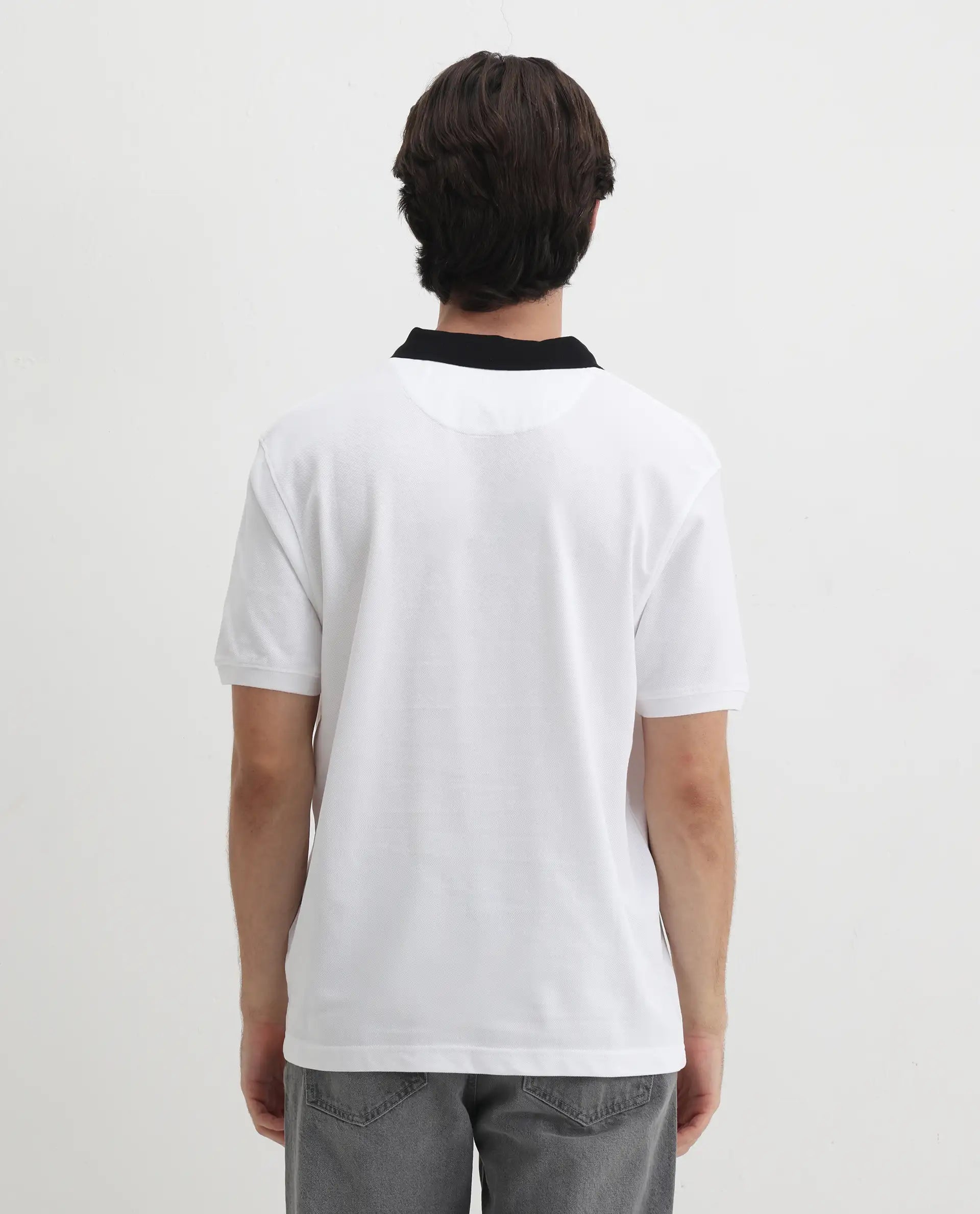 Rare Rabbit Men's Eldon White Cotton Plain Regular Fit Half Sleeve Polo