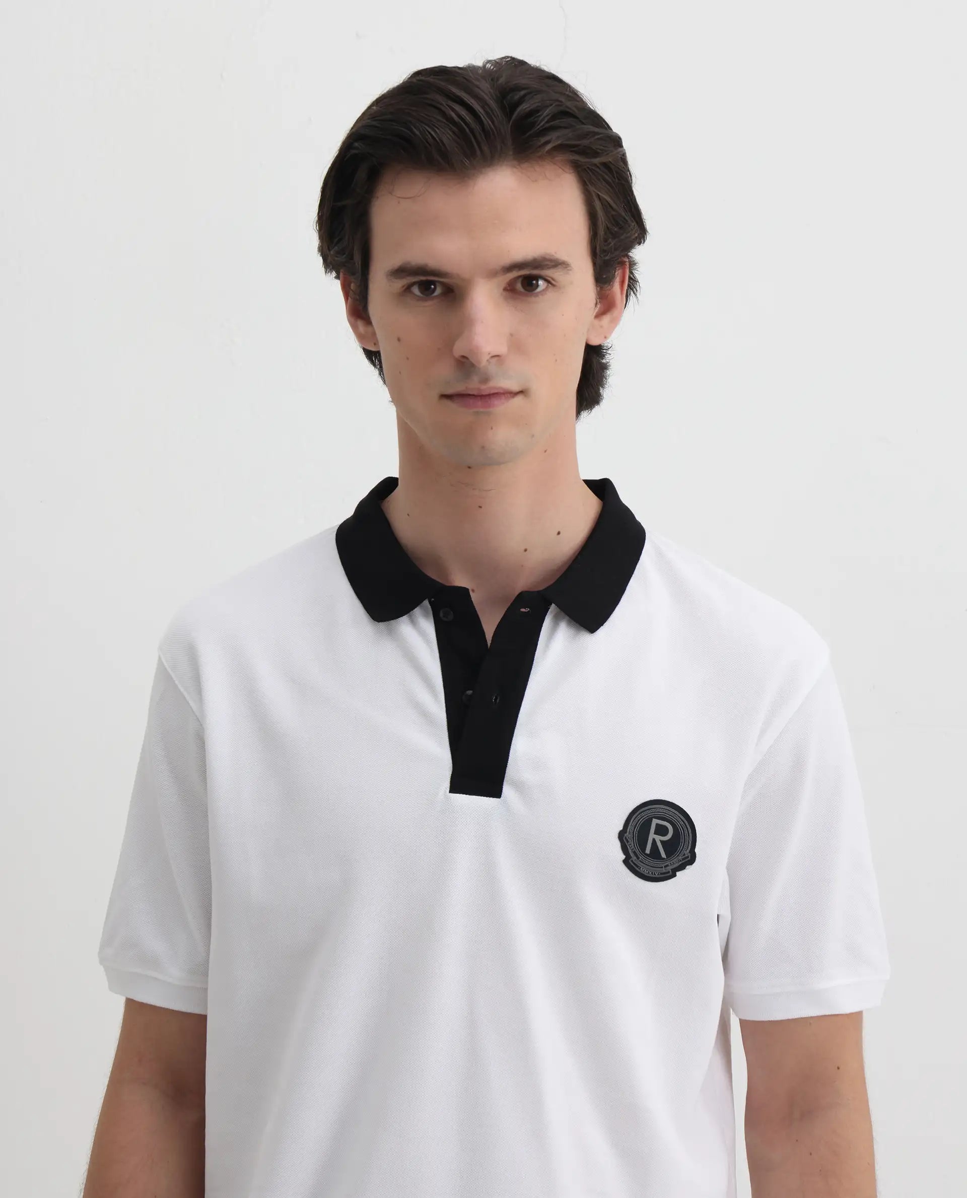 Rare Rabbit Men's Eldon White Cotton Plain Regular Fit Half Sleeve Polo