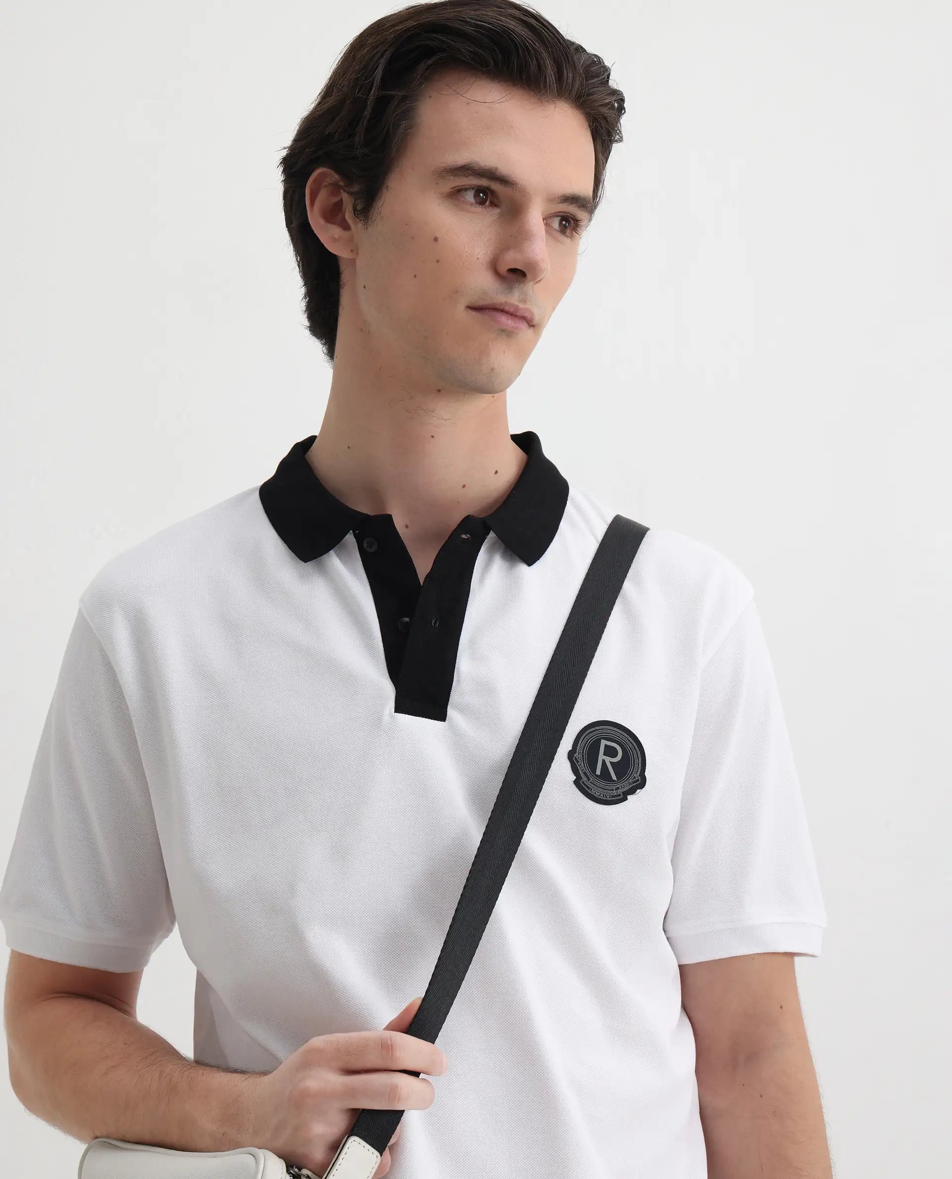 Rare Rabbit Men's Eldon White Cotton Plain Regular Fit Half Sleeve Polo