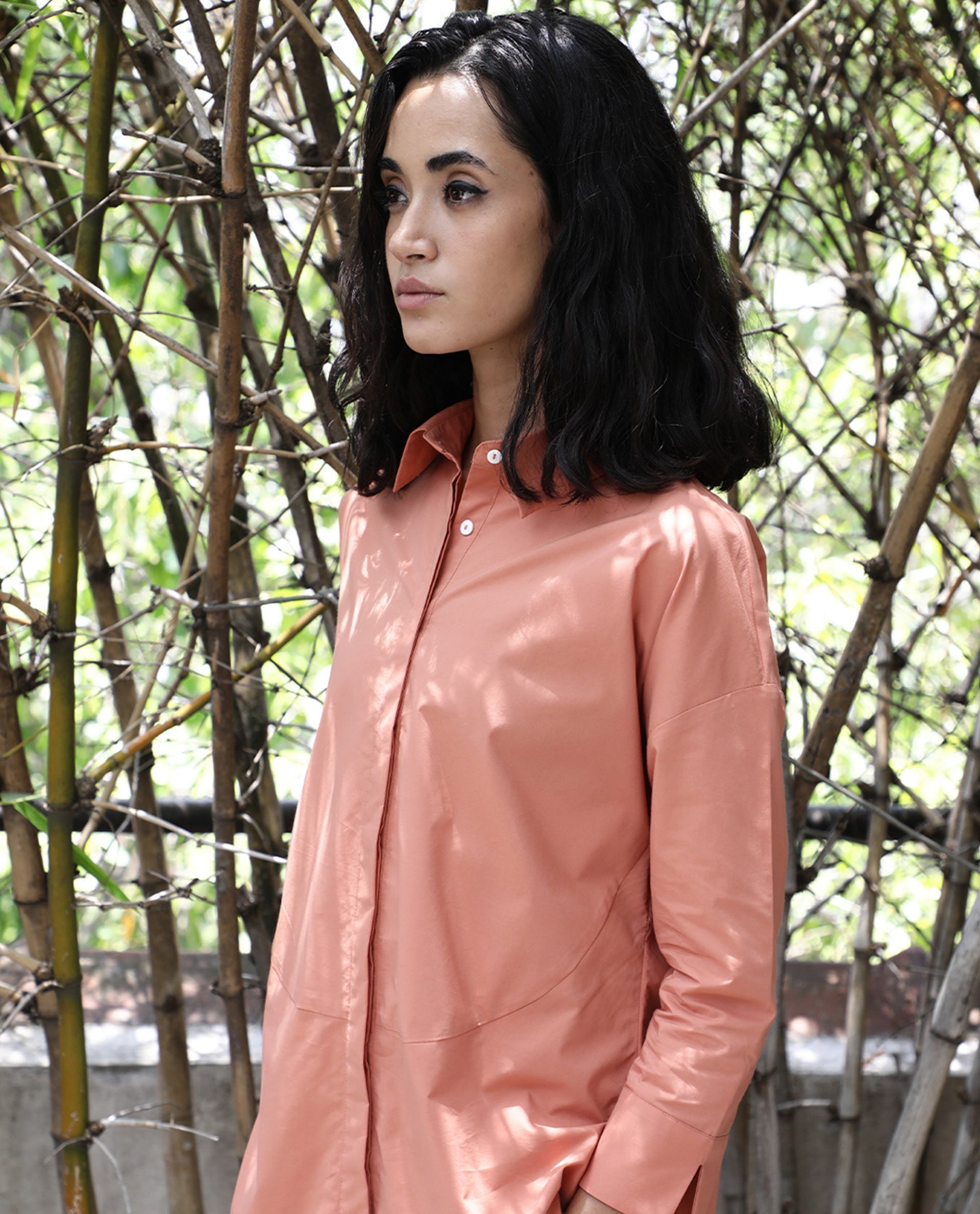 Rareism Womens Eleven Peach Top Polyester Fabric Regular Fit 3/4 Sleeve Collared Neck