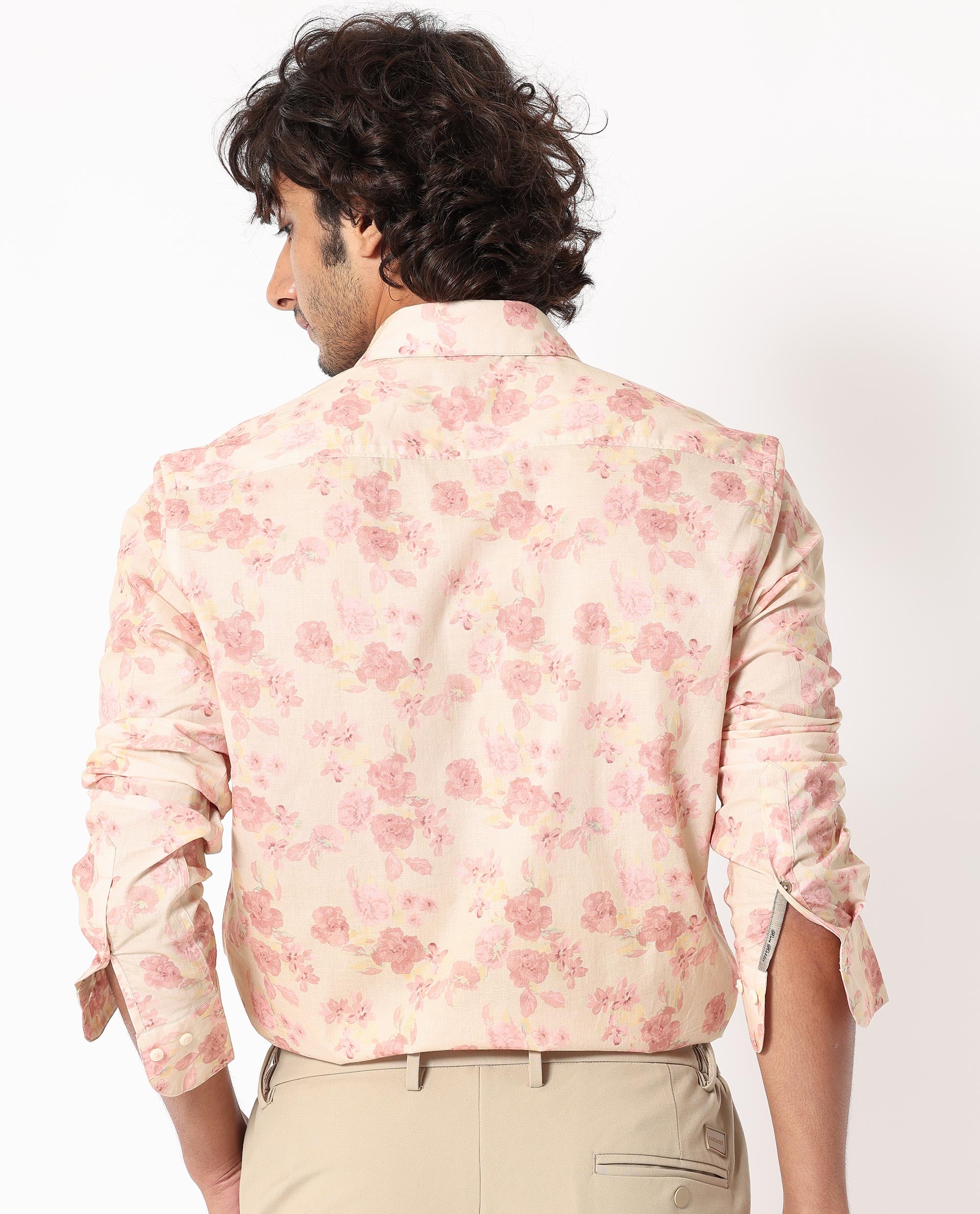 Rare Rabbit Men's Eliaa Pink Cotton Fabric Floral Print Full Sleeves Shirt