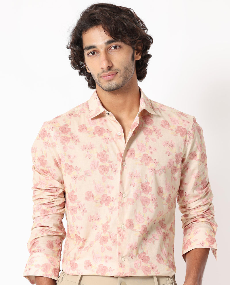 Rare Rabbit Men's Eliaa Pink Cotton Fabric Floral Print Full Sleeves Shirt