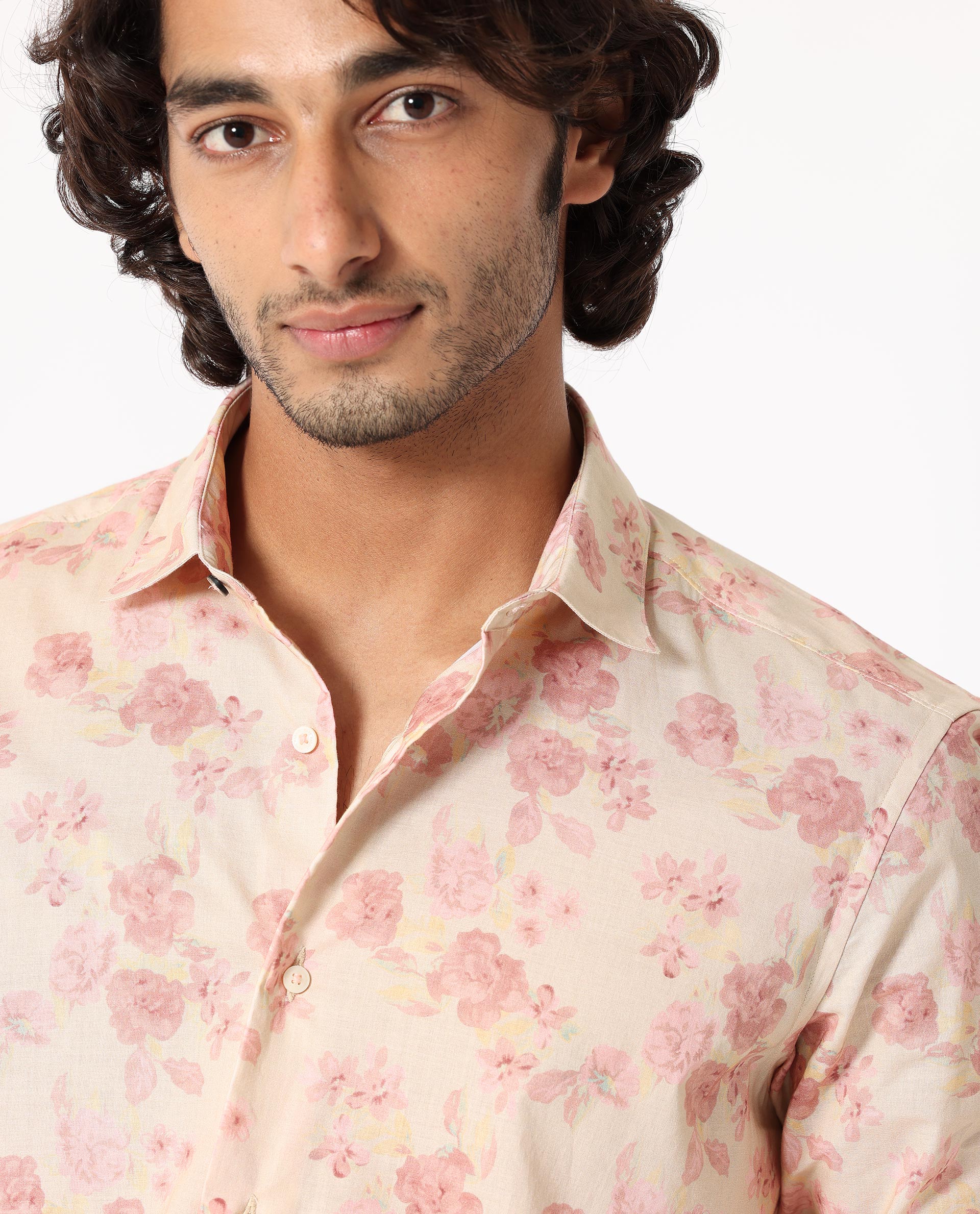 Rare Rabbit Men's Eliaa Pink Cotton Fabric Floral Print Full Sleeves Shirt