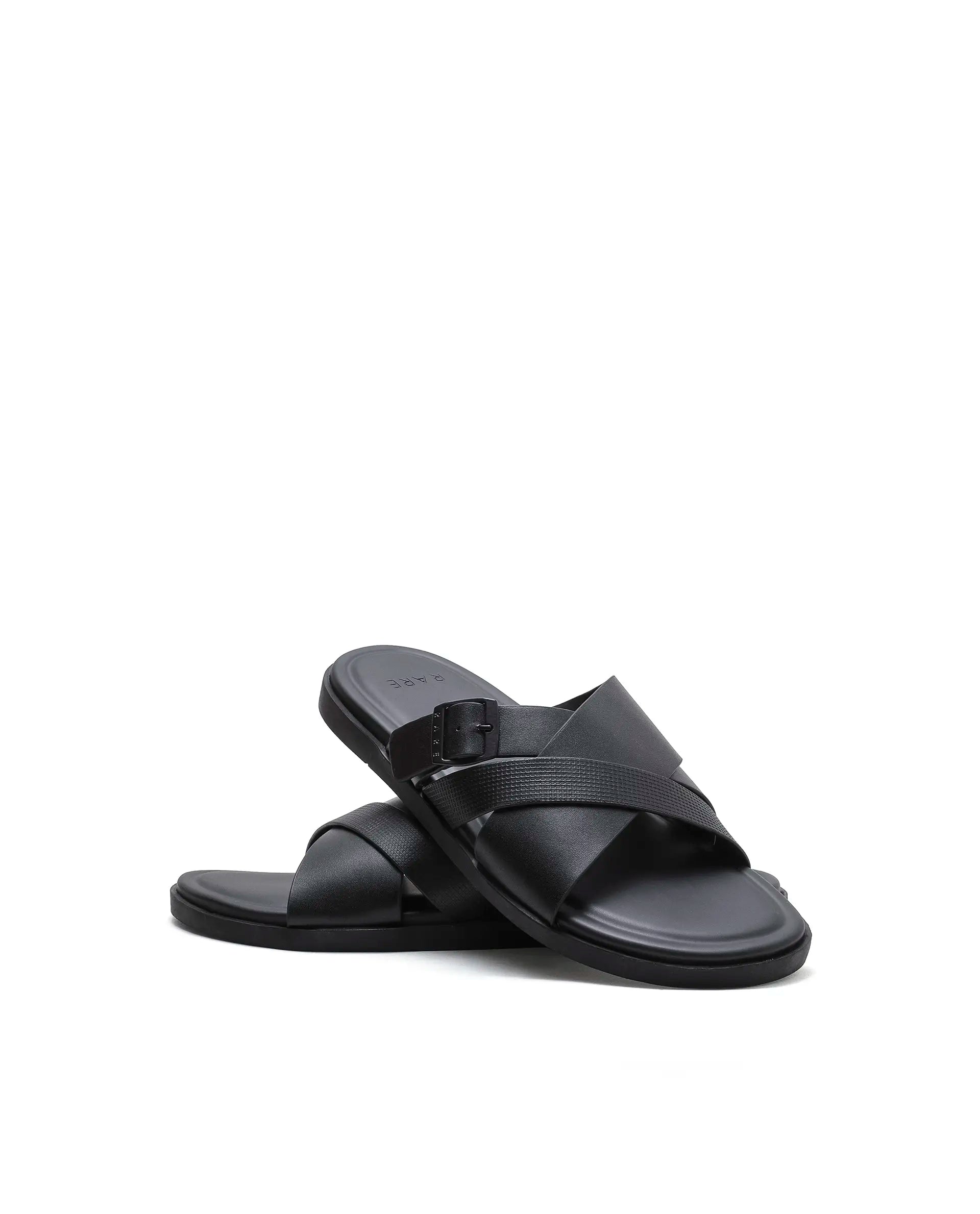 Rarez Men's Eli Black Leather Regular Sandal