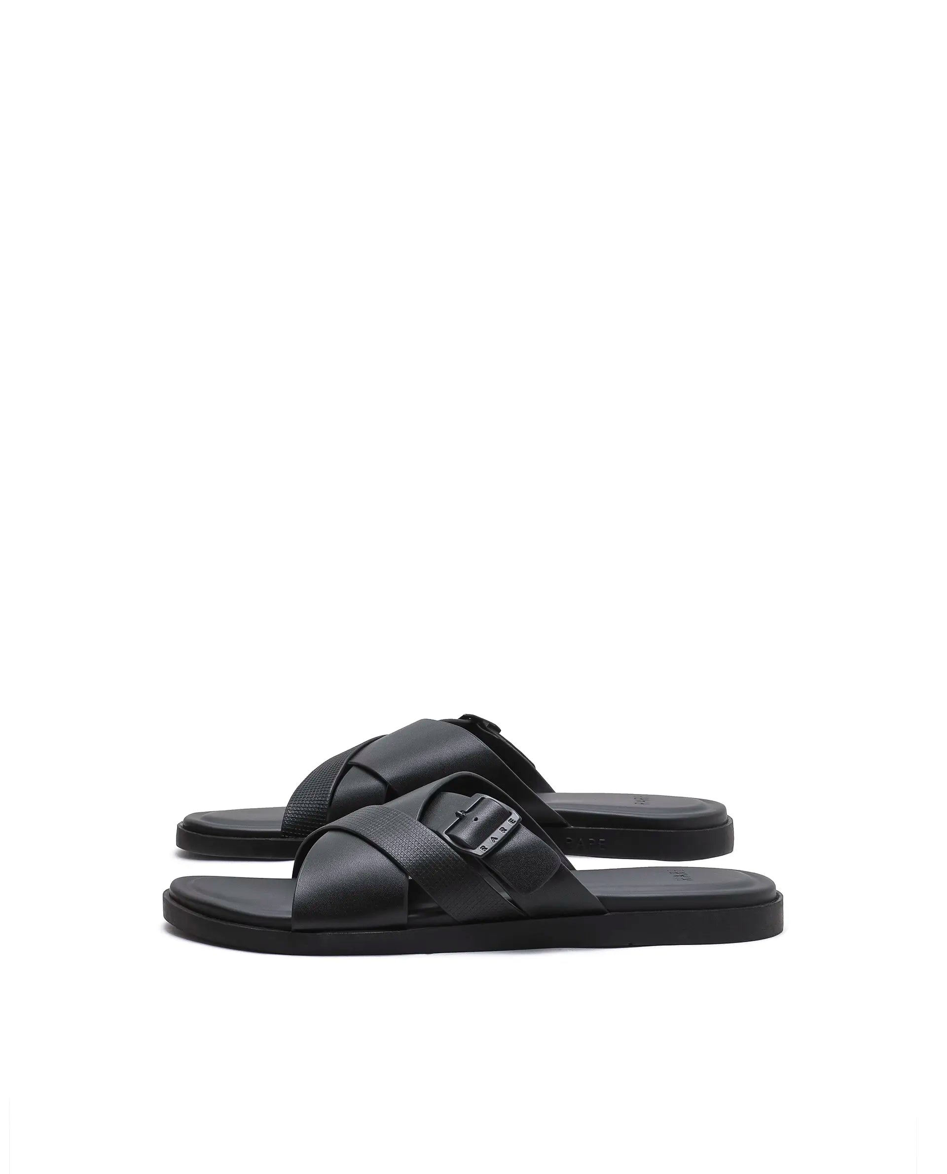 Rarez Men's Eli Black Leather Regular Sandal