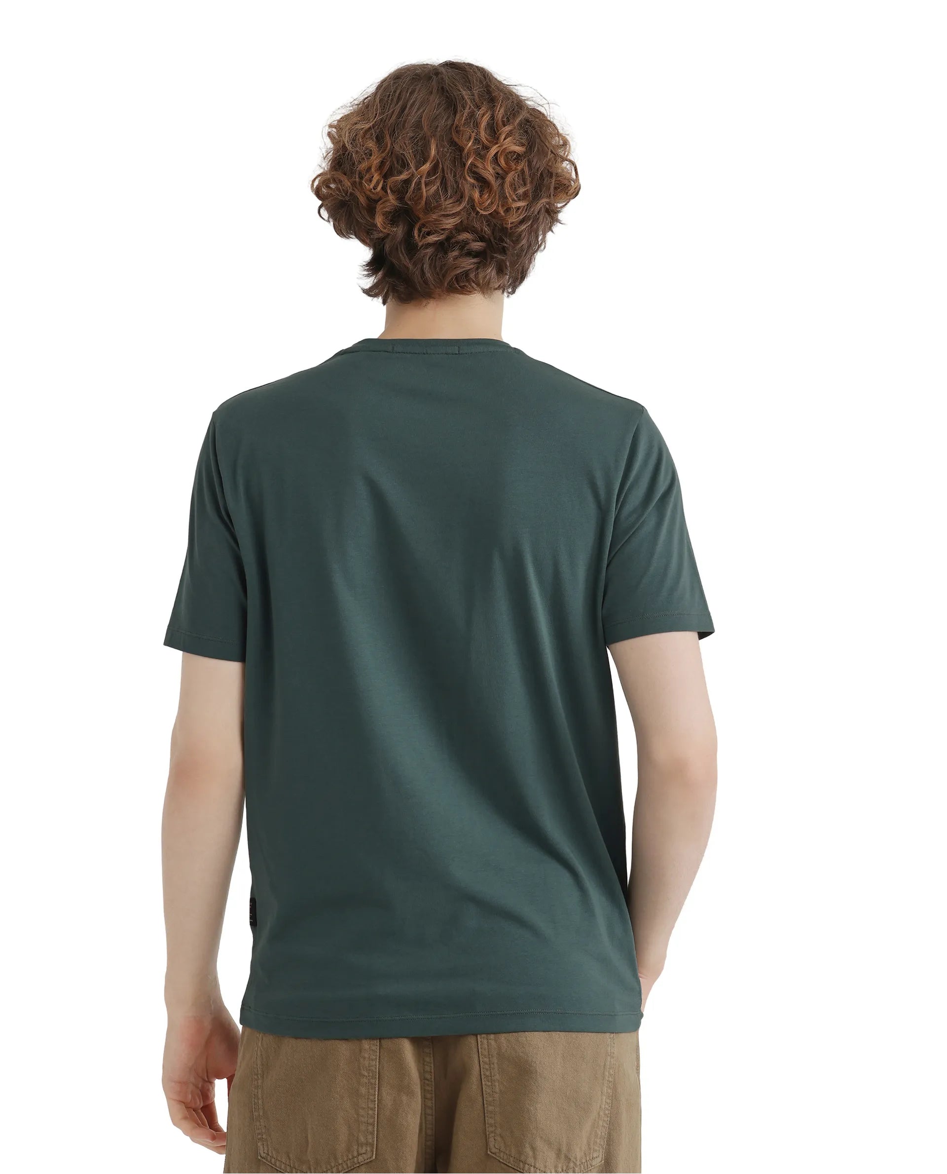 Rare Rabbit Men Elih Dusky Green Short Sleeve Crew Neck Graphic Print T-Shirt