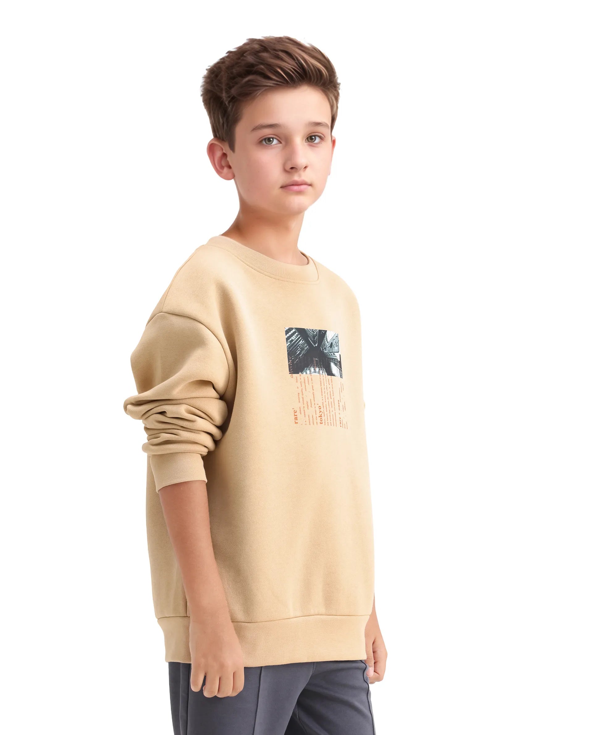 Rare Ones Kids Elio Beige Cotton Blend Digital Print Oversized Sweatshirt