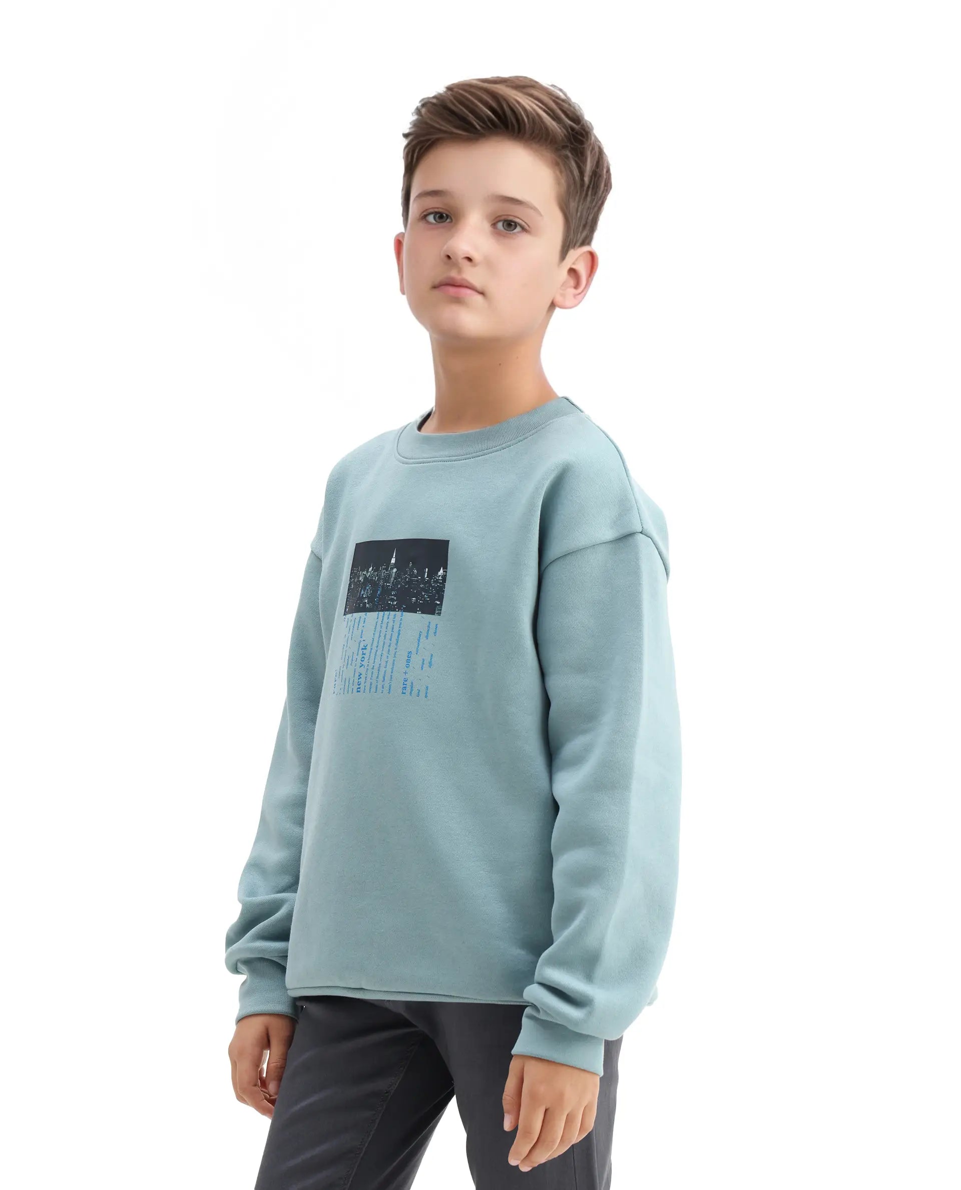 Rare Ones Kids Elio Light Blue Cotton Blend Digital Print Oversized Sweatshirt