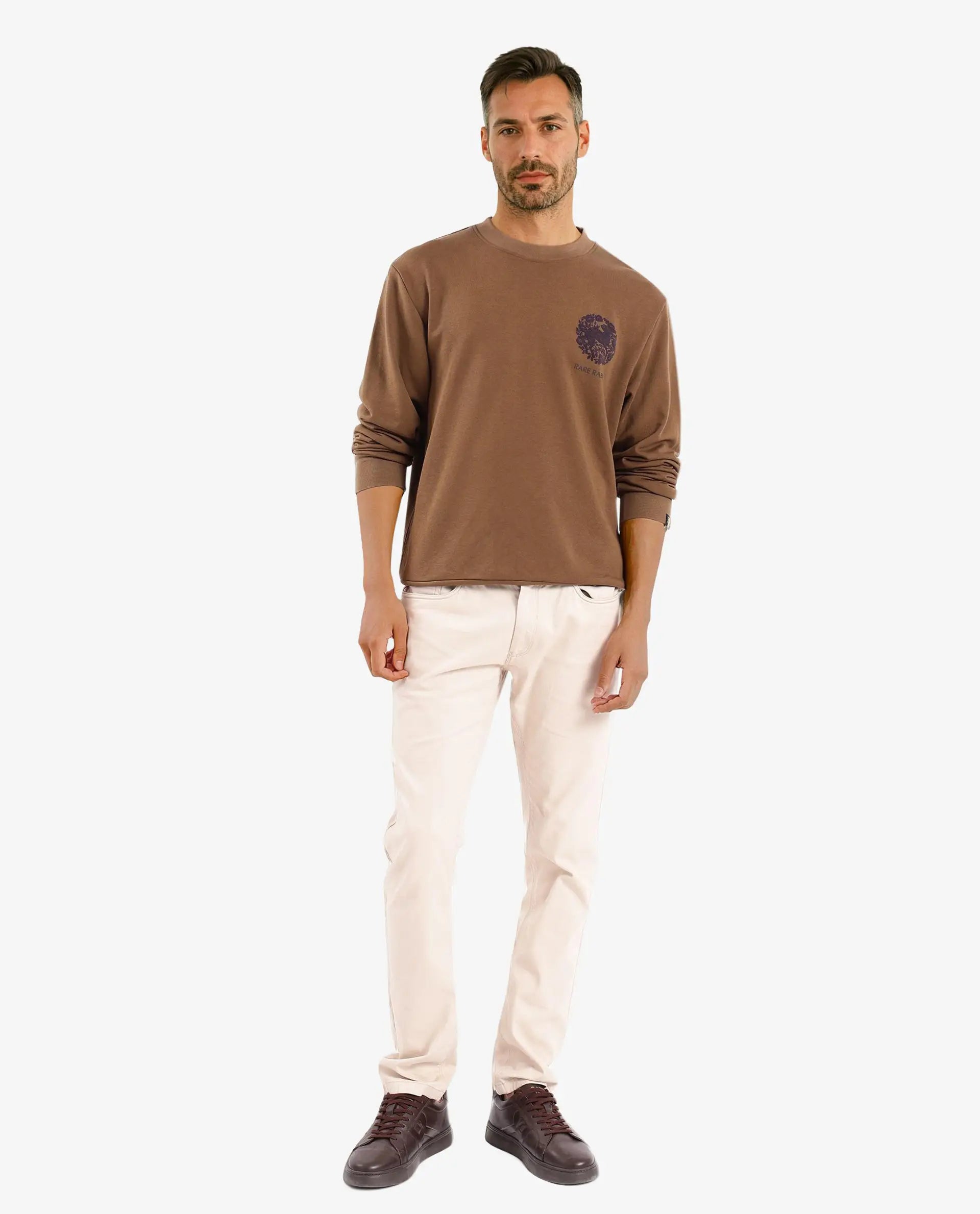 Rare Rabbit Men Eliyo Rust Cotton Fabric Full Sleeve Crew Neck Botanical Backprint Sweatshirt