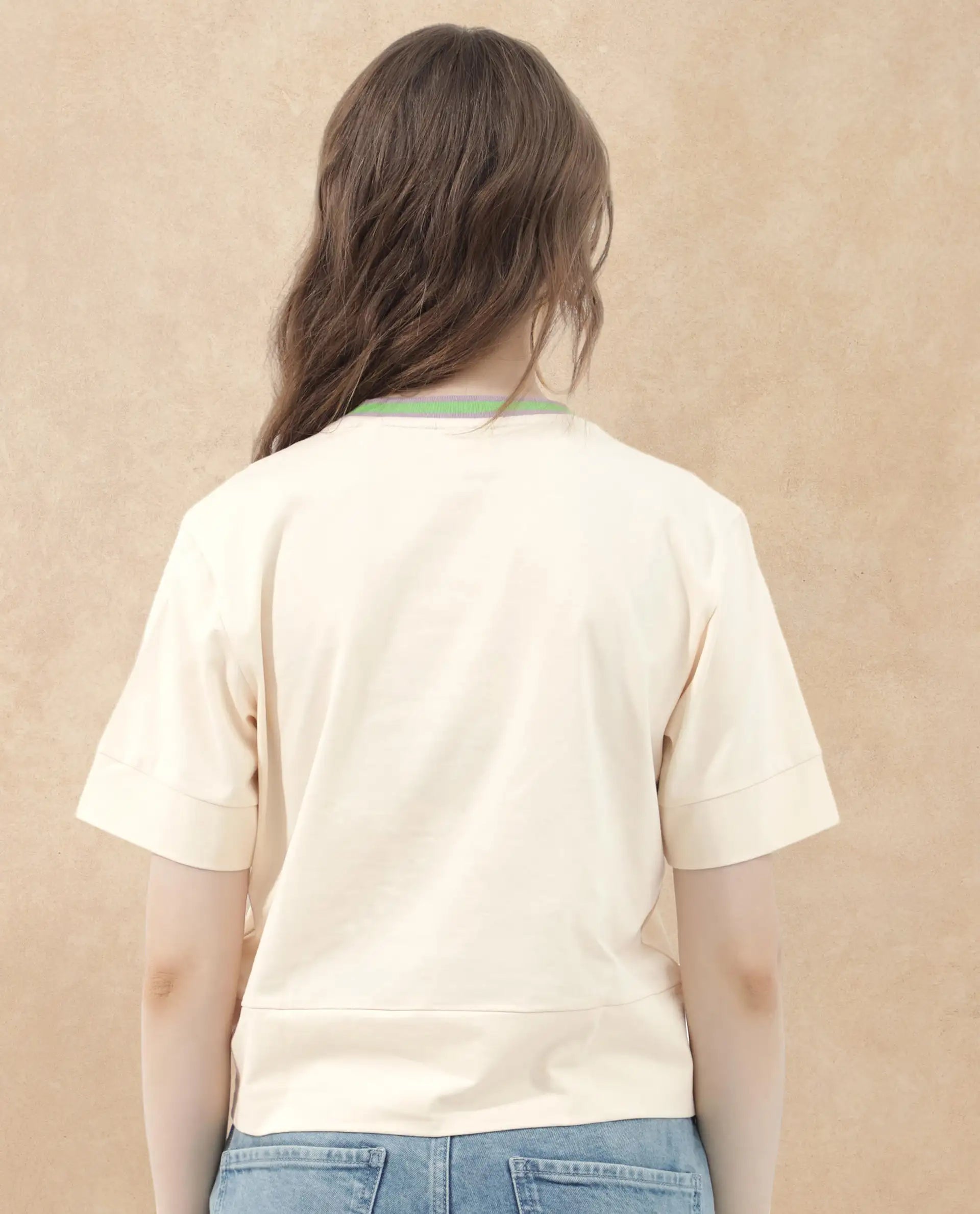 Rareism Women Eliza Light Beige Cotton Elastane Fabric Crew Neck Knit Solid T-Shirt