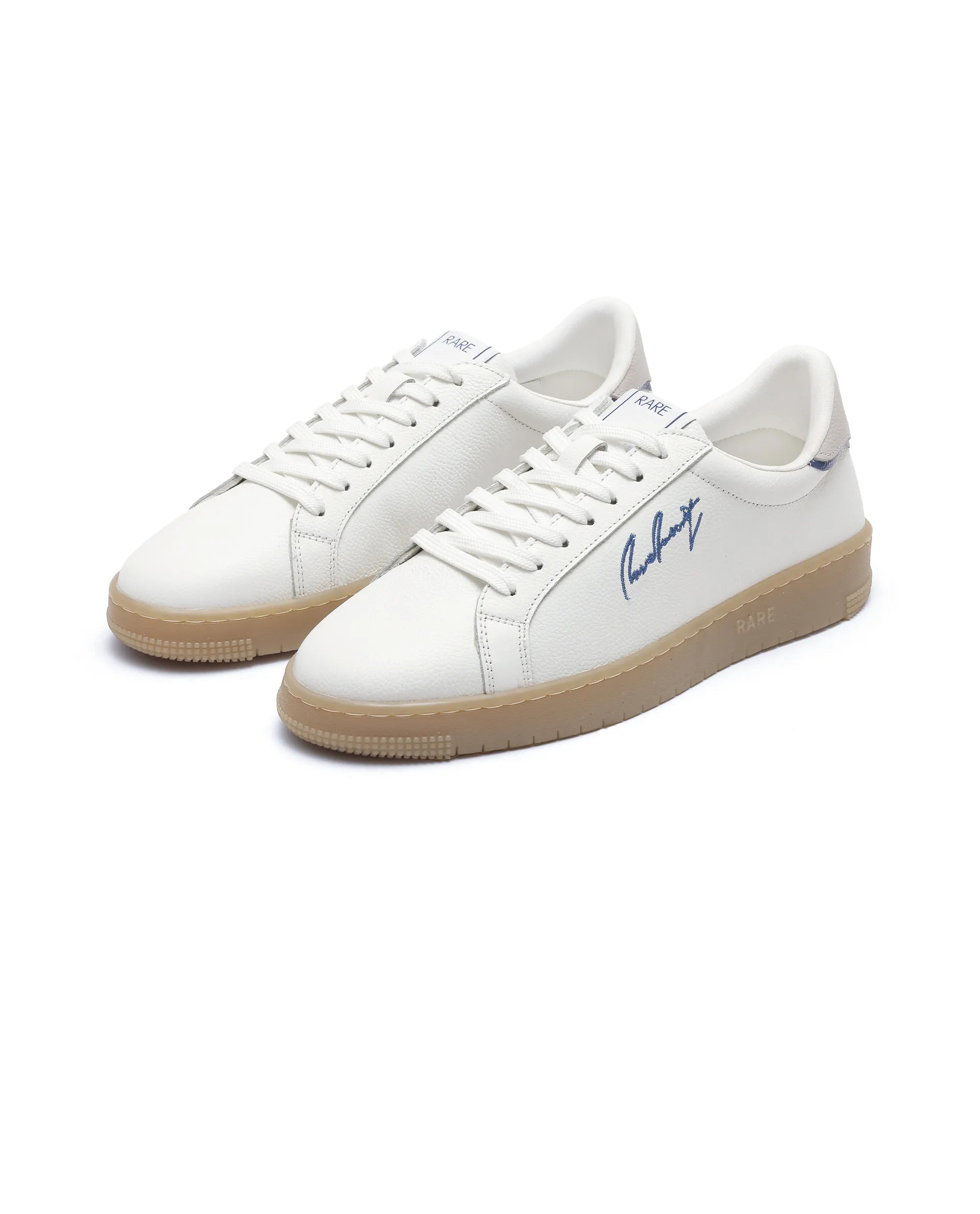 Rare Rabbit Men Elliot White Genuine Leather Embroidered Signature Low-top Lace-Up Closure Sneaker