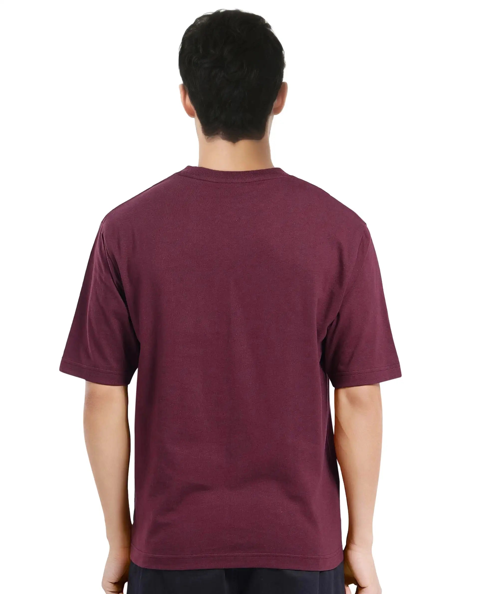 Rare Rabbit Men Ello Dark Maroon Short Sleeve Crew Neck Boxy Fit HD Print T-Shirt