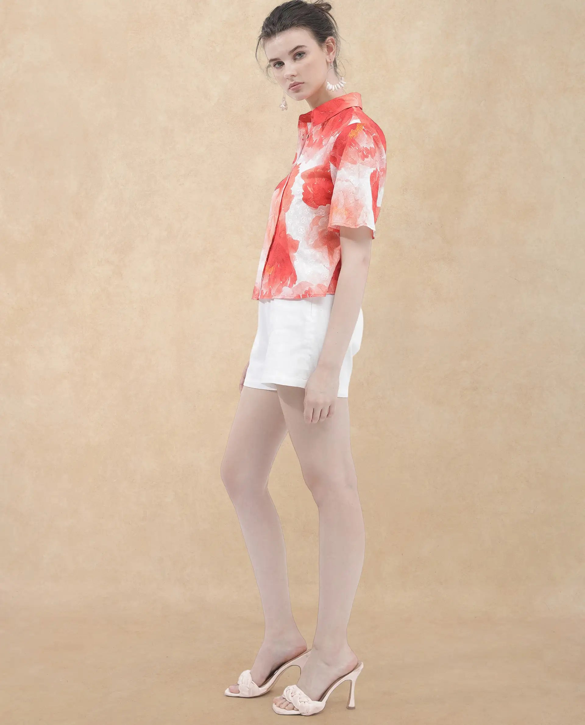 Rareism Women Elmaso Pink Cotton Fabric Full Sleeve Collared Neck   Embroidered Top